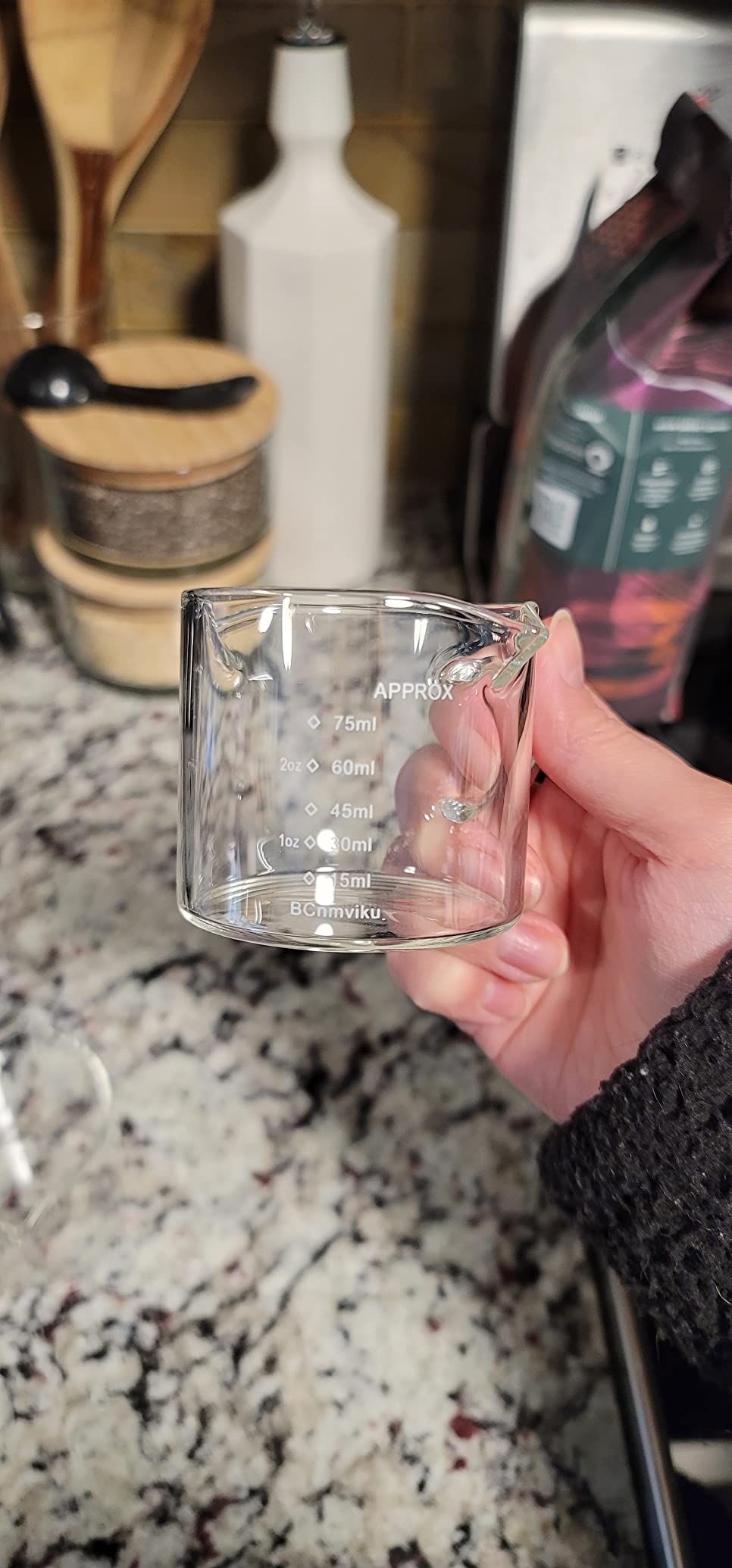 BCnmviku 2 Pack Double Spouts Measuring Triple Pitcher Milk Cup 75ML Espresso Shot Glasses Parts Clear Glass - Customer Photo 2