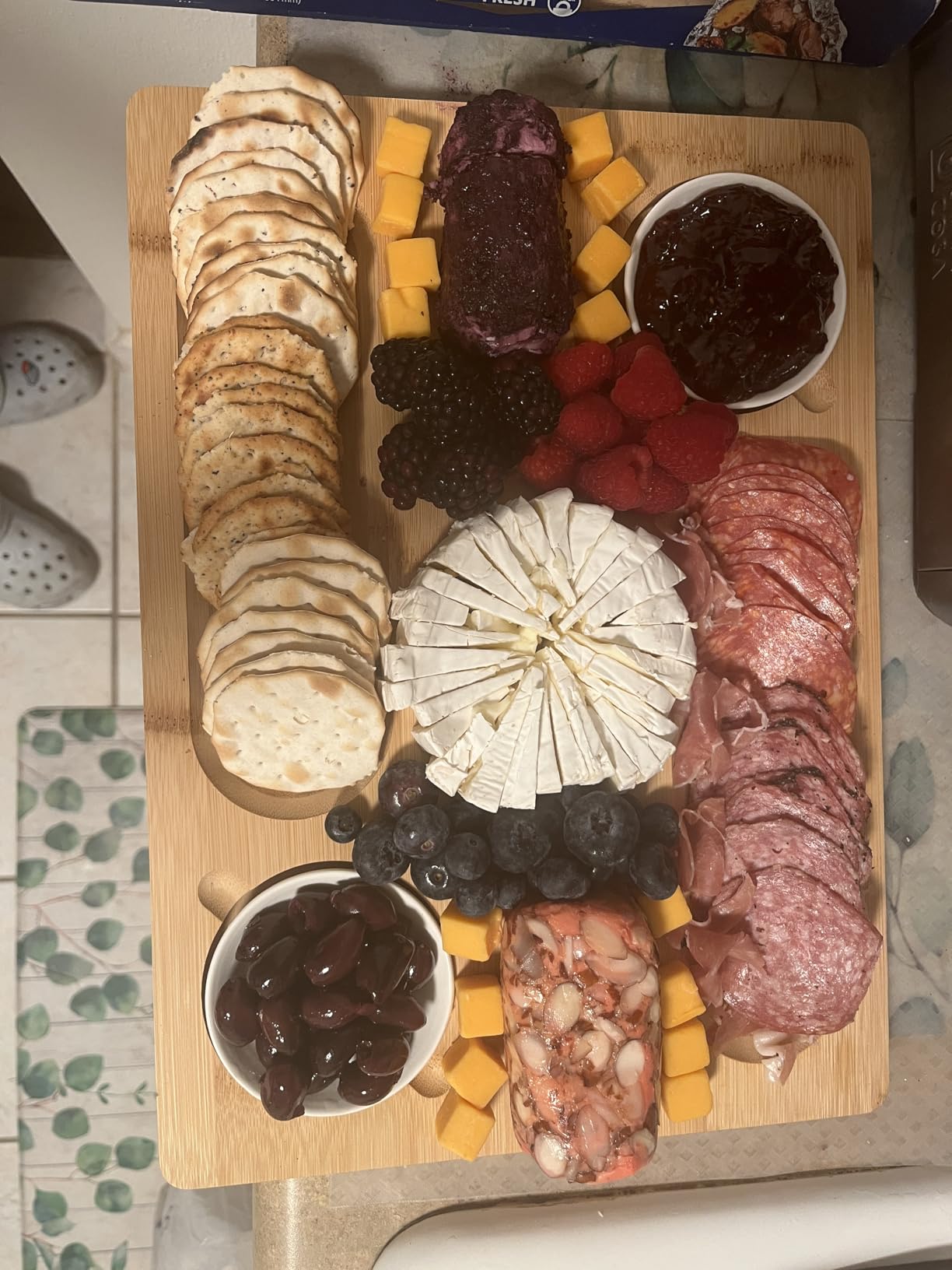 Bamboo Cheese Board with Knife, Bowl, Fork Set, Wood Charcuterie Platter & Food Serving Tray for Wine Glasses, Misoph Collection customer photo 2