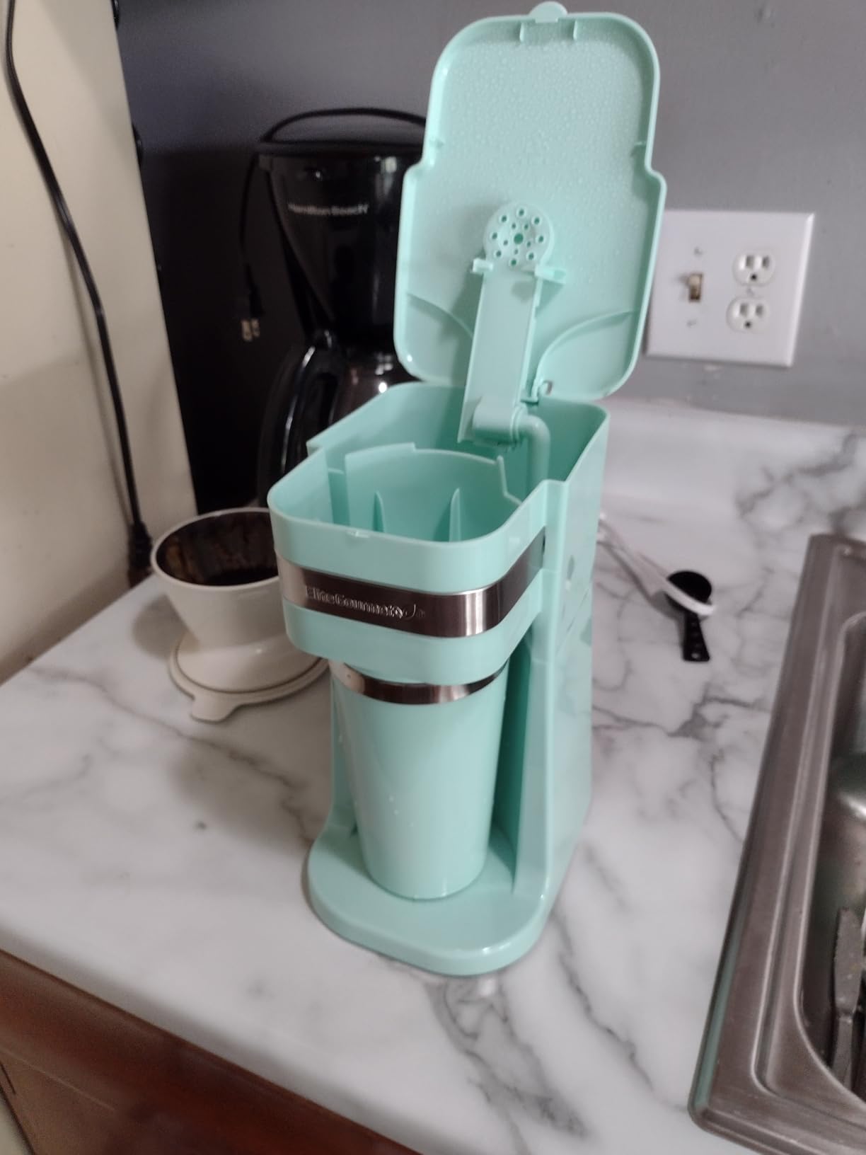 Elite Gourmet EHC111A Personal Single-Serve Compact Coffee Maker Brewer Includes 14Oz. Stainless Steel Interior Thermal Travel Mug, Compatible with Coffee Grounds, Reusable Filter, Black - Customer Photo 3