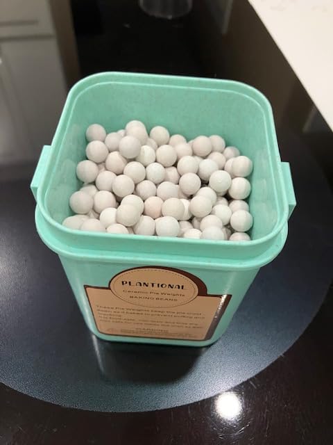 PLANTIONAL Pie Weights - 1.5 LB Ceramic Stoneware Beans in Wheat Straw Container for Blind Baking Pastry Crusts (Green) customer photo 2