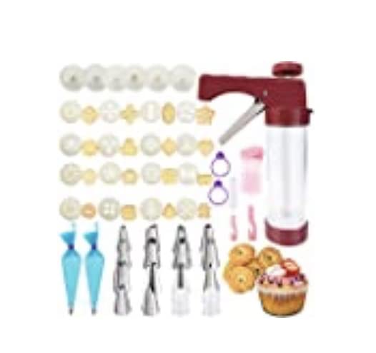 45PCS Cookies Press Gun Kit Set,DIY Cookie Maker With 16Cookie Discs,Icing Tips,Cleaning Brushes,EVA Piping Bags,Cookies Decorating Kit Baking Tool For Biscuit Making,Cakes Decorating For Any Holidays customer photo 1