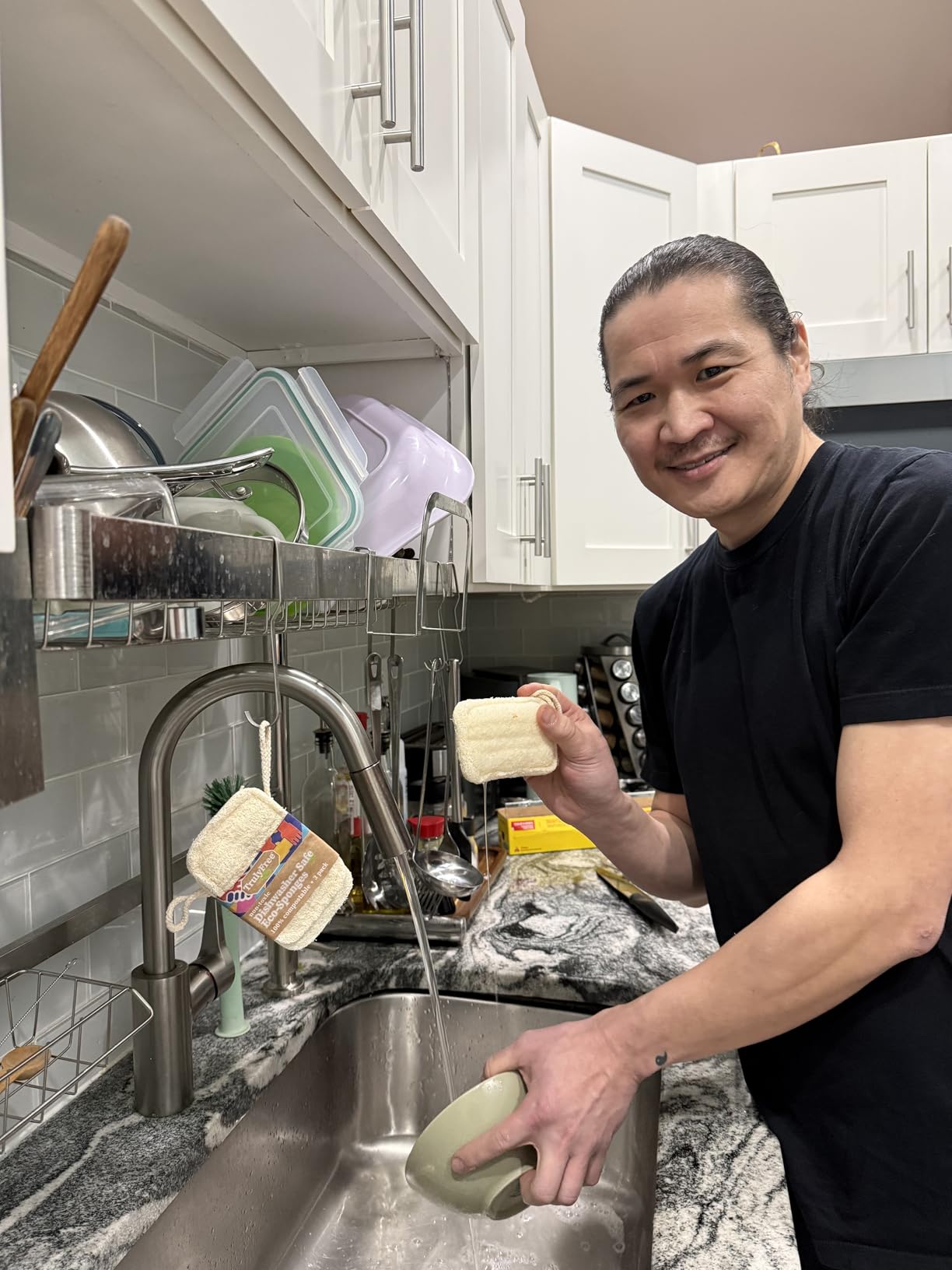 Truly Free Natural Cleaning Sponges, 100% Organic Luffa Dish Scrubber, Plant-Based Compostable Kitchen Dishwasher Sponge, Cleans Sink, Grout & Tile, Non Scratch Scouring Pad - 4.4 x 2.8 in, Pack of 3 - Customer Photo 0