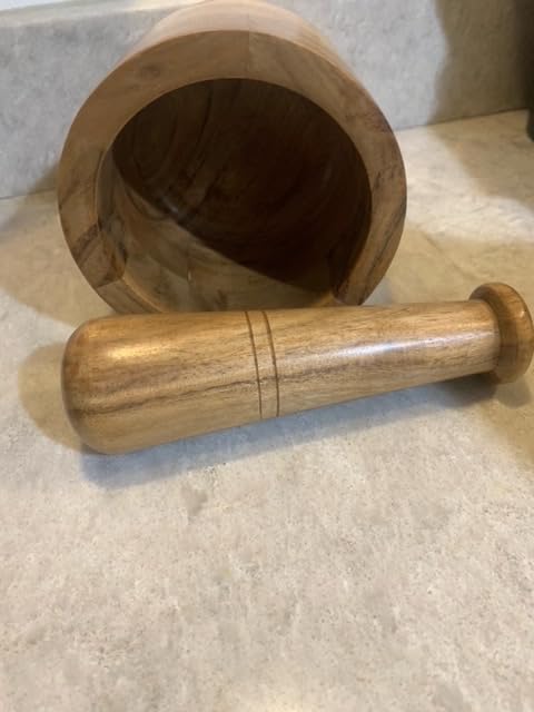 Samhita Handmade Acacia Wood Mortar and Pestle Perfect for Grinder for Herbs, Garlic, Walnut Spices & Kitchen Essentials Usage customer photo 1
