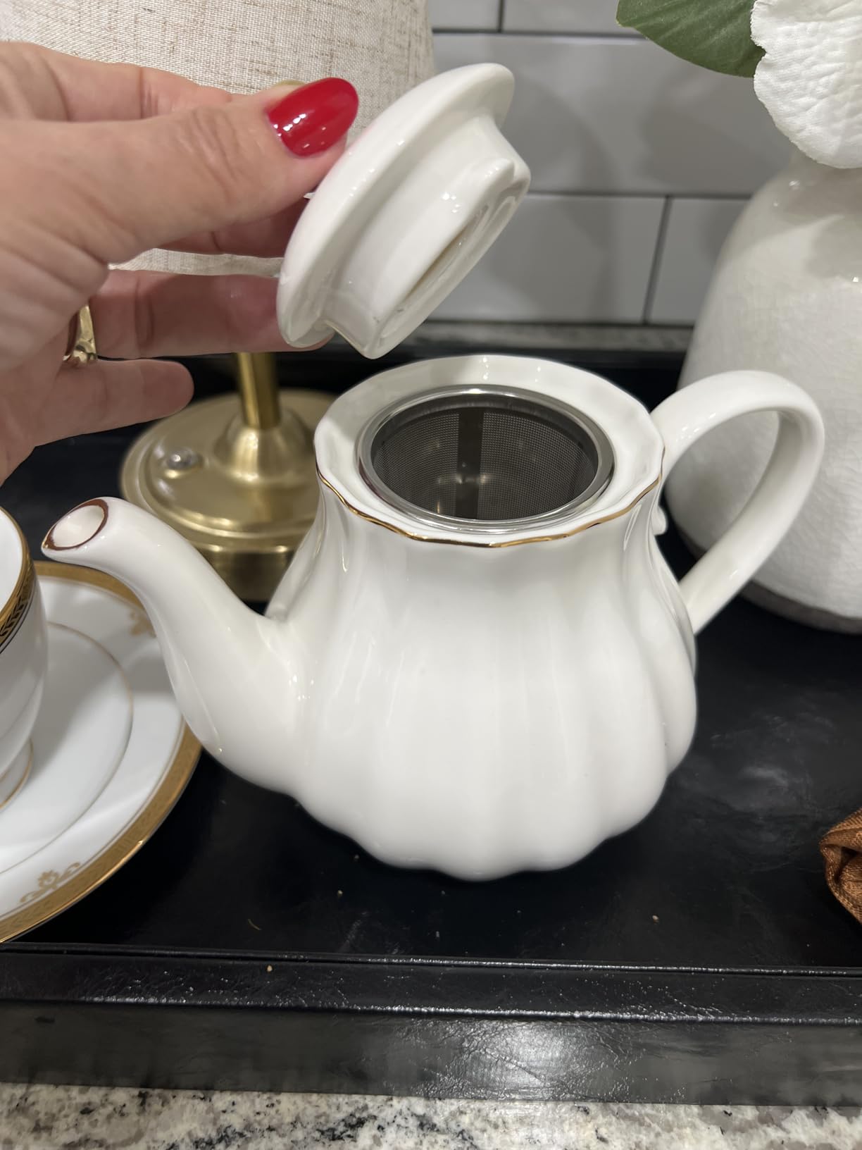 Sweejar Royal Teapot, Ceramic Tea Pot with Removable Stainless Steel Infuser, Blooming & Loose Leaf Teapot - 28 Ounce(Jade) - Customer Photo 1