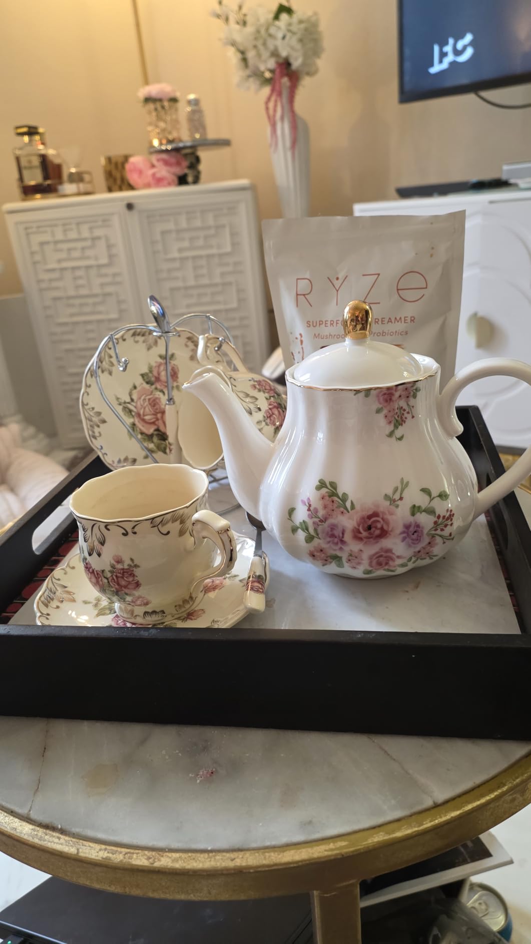 Sweejar Royal Teapot, Ceramic Tea Pot with Removable Stainless Steel Infuser, Blooming & Loose Leaf Teapot - 28 Ounce(Jade) - Customer Photo 4