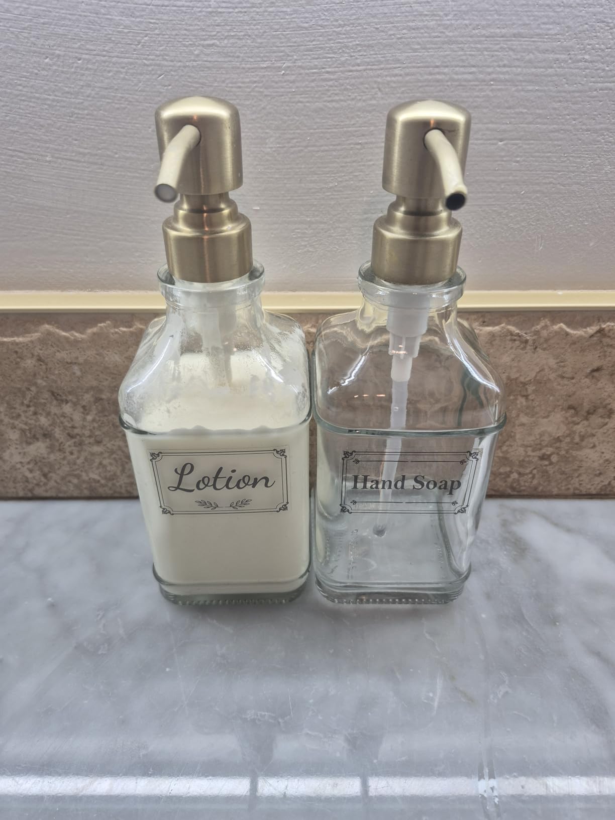 GLADPURE 2 Pack Soap Dispenser, 18 Oz Antique Design Thick Glass Hand Dispensers; with 304 Rust Proof Stainless Steel Pump, 6Pcs Clear Stickers, for Kitchen, Bathroom- Black - Customer Photo 1