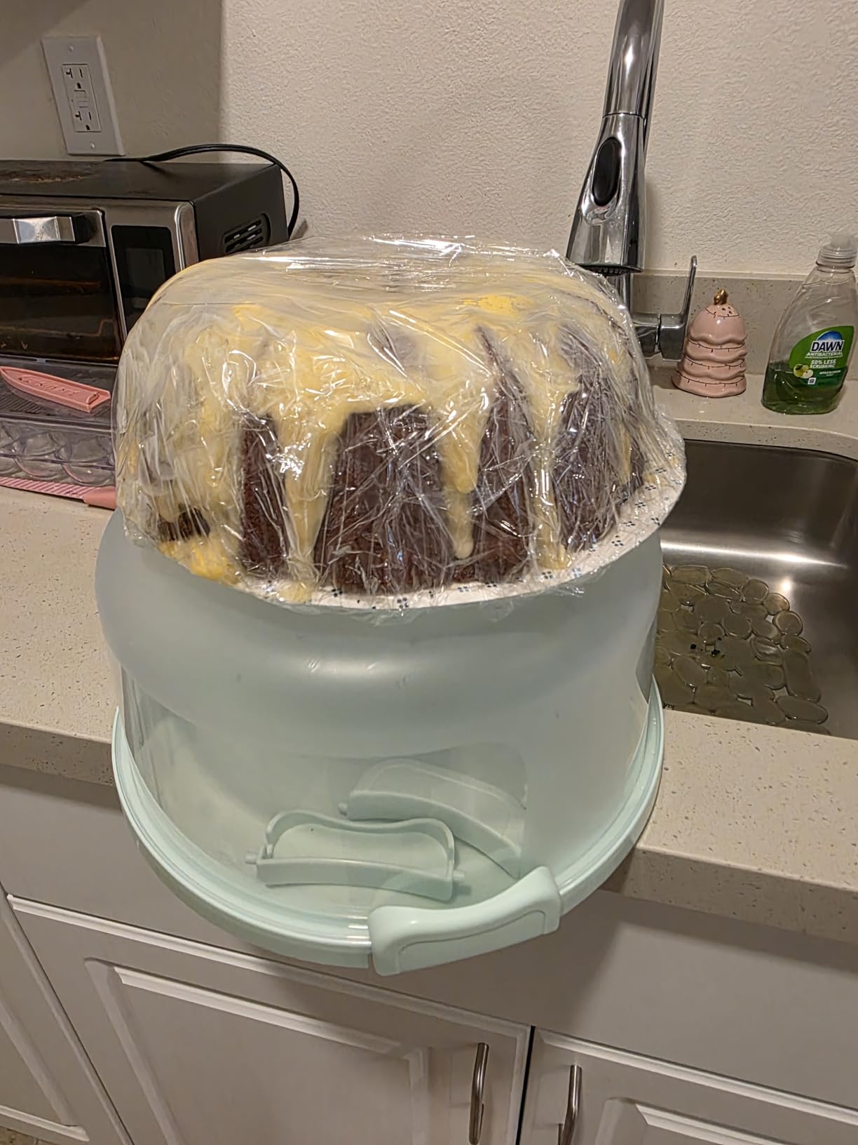 Ohuhu Cake Carrier with Lid and Handle, BPA-Free Cake Containers Cake Holder for 10 inch Cake with 2 Handles Cupcake Carrier - Plastic Cover Two Sided Base for Transport Pie Nuts Fruit Perfect Gifts - Customer Photo 2