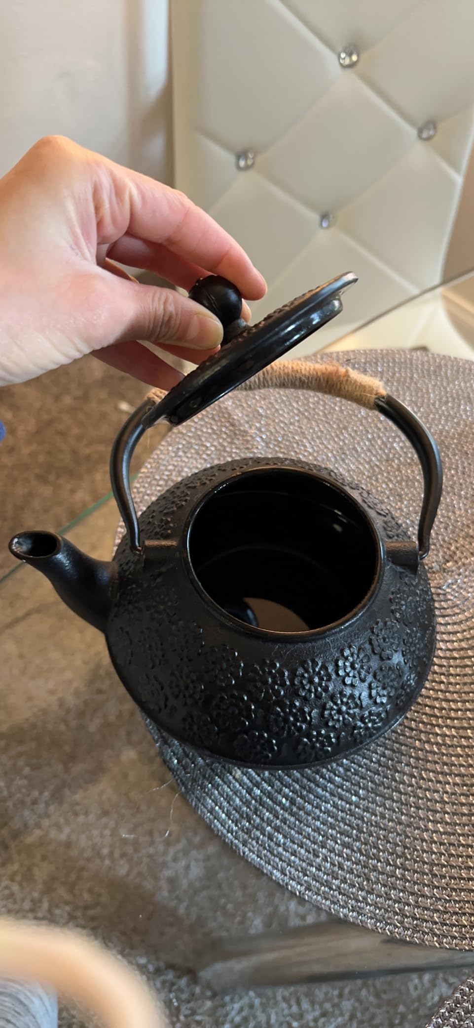 Sotya Cast Iron Teapot, 40oz/1200ml Japanese Tetsubin Tea Pot with Infuser for Loose Leaf and Tea Bags, Tea Kettle Coated with Enameled Interior for Stove Top, Dark Green customer photo 2