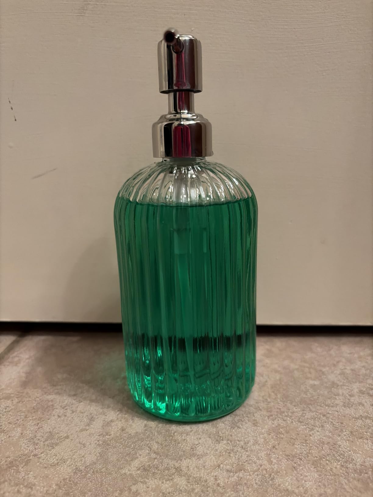 JASAI 2PACK 18 Oz Glass Soap Dispenser with Rust Proof Stainless Steel Pump, Refillable Hand Soap Dispenser with Vertical Stripe, Premium Bathroom soap Dispenser for Kitchen & Bathroom - Customer Photo 0