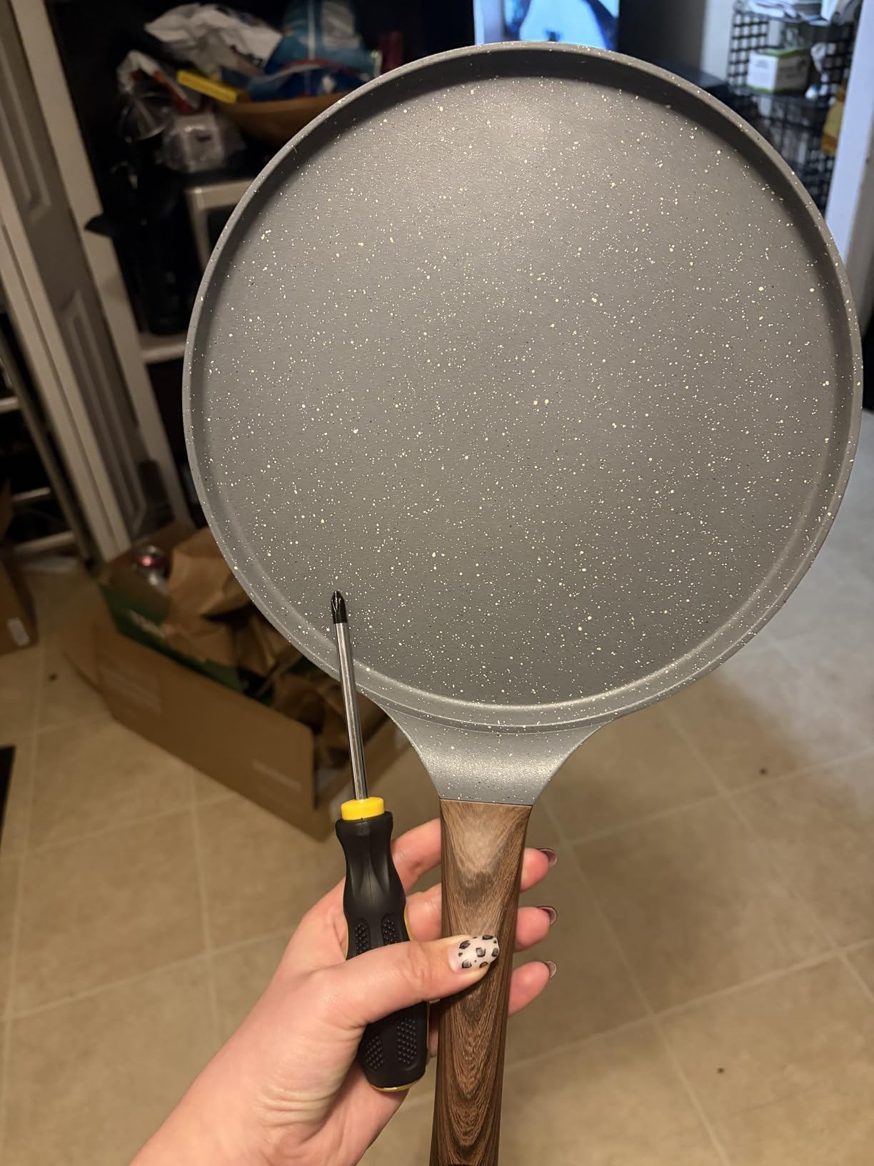 SENSARTE Nonstick Crepe Pan, Swiss Granite Coating Dosa Pan Pancake Flat Skillet Tawa Griddle 12-Inch with Stay-Cool Handle, Induction Compatible customer photo 2