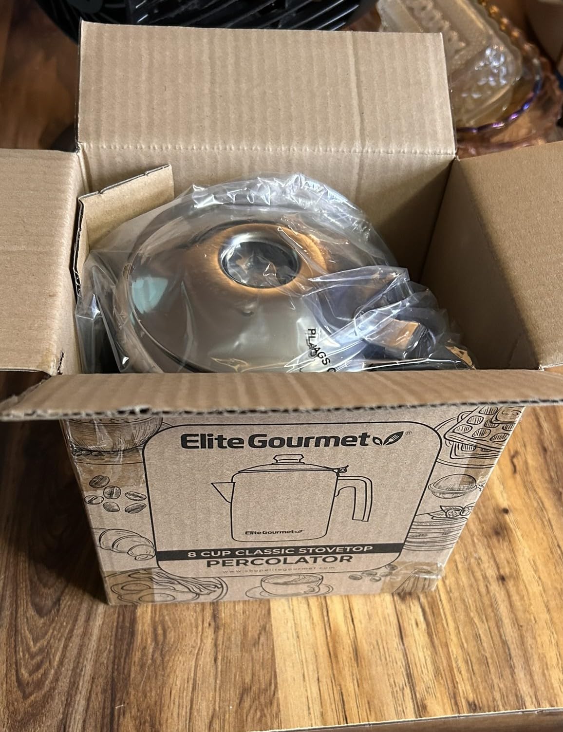 Elite Gourmet EC008 Classic Stovetop Coffee Percolator, Glass Clear Brew Progress Knob, Cool-Touch Handle, Cordless Serve, 8-Cup, Stainless Steel - Customer Photo 1