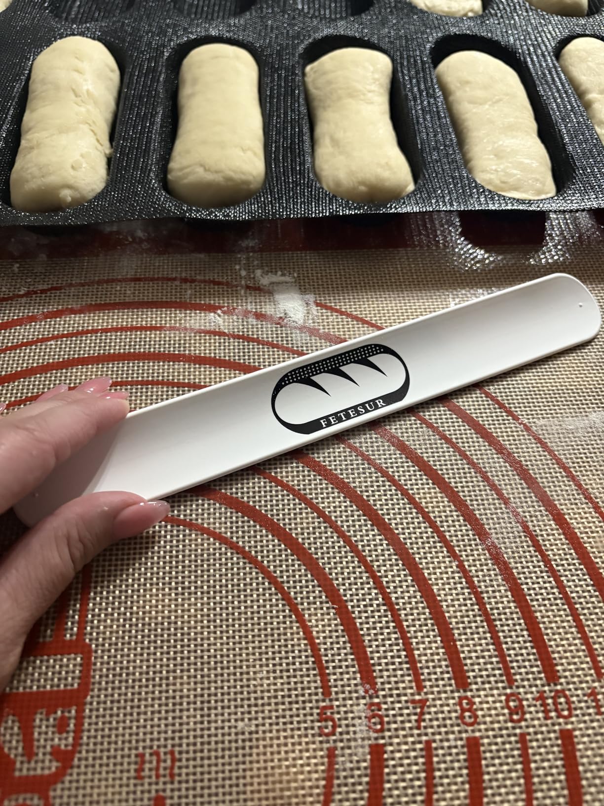 Silicone Perforated Bread Mold for Baking, 12 Individual Oblong Baking Forms, Hot Dog Bun Mold, Silicone Molds for Making Crispy Bread Rolls, Eclairs and Milk Breads customer photo 2