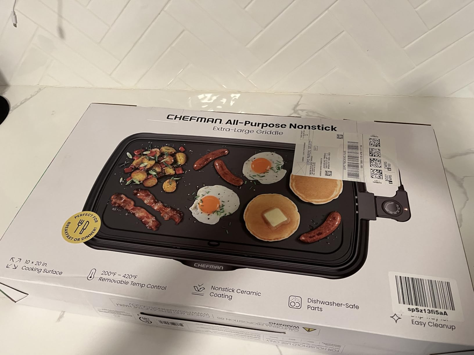 Chefman XL Electric Griddle with Removable Temperature Control, Immersible Flat Top Grill, Burger, Eggs, Pancake Griddle, Nonstick Extra Large Cooking Surface, Slide Out Drip Tray, 10 x 20 Inch - Customer Photo 3