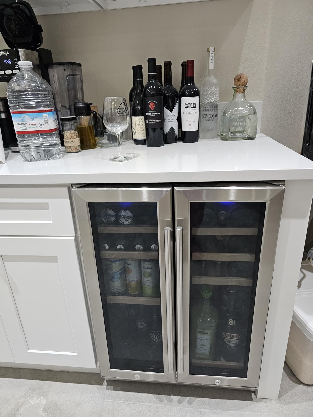 EUHOMY Wine and Beverage Refrigerator, 24 Inch Dual Zone Wine Cooler with Glass Door Hold 21 Bottles and 88 Cans, Built in or Under Counter Wine Fridge with Blue LED Light - Customer Photo 0