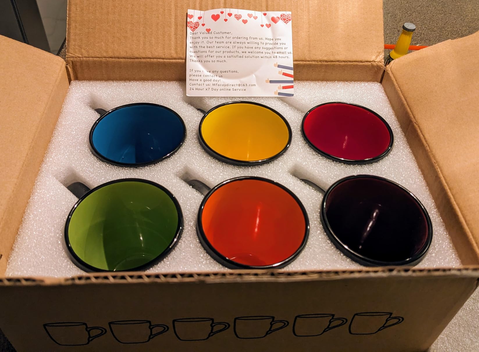 6 Pack Porcelain Coffee Mugs Set, 12 Ounces Ceramic Coffee Mugs, Matte Black Coffee Mug, Restaurant Cups for Coffee, Tea, Cappuccino, Cocoa, Cereal, Black outside and Colorful inside - Customer Photo 1