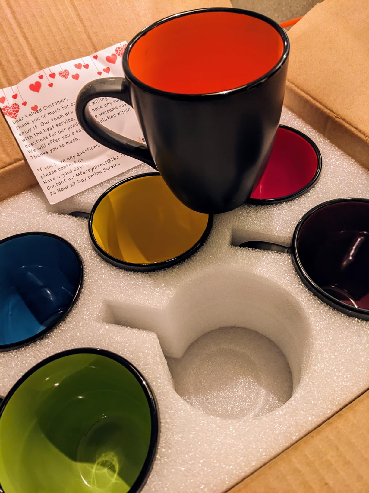 6 Pack Porcelain Coffee Mugs Set, 12 Ounces Ceramic Coffee Mugs, Matte Black Coffee Mug, Restaurant Cups for Coffee, Tea, Cappuccino, Cocoa, Cereal, Black outside and Colorful inside - Customer Photo 2