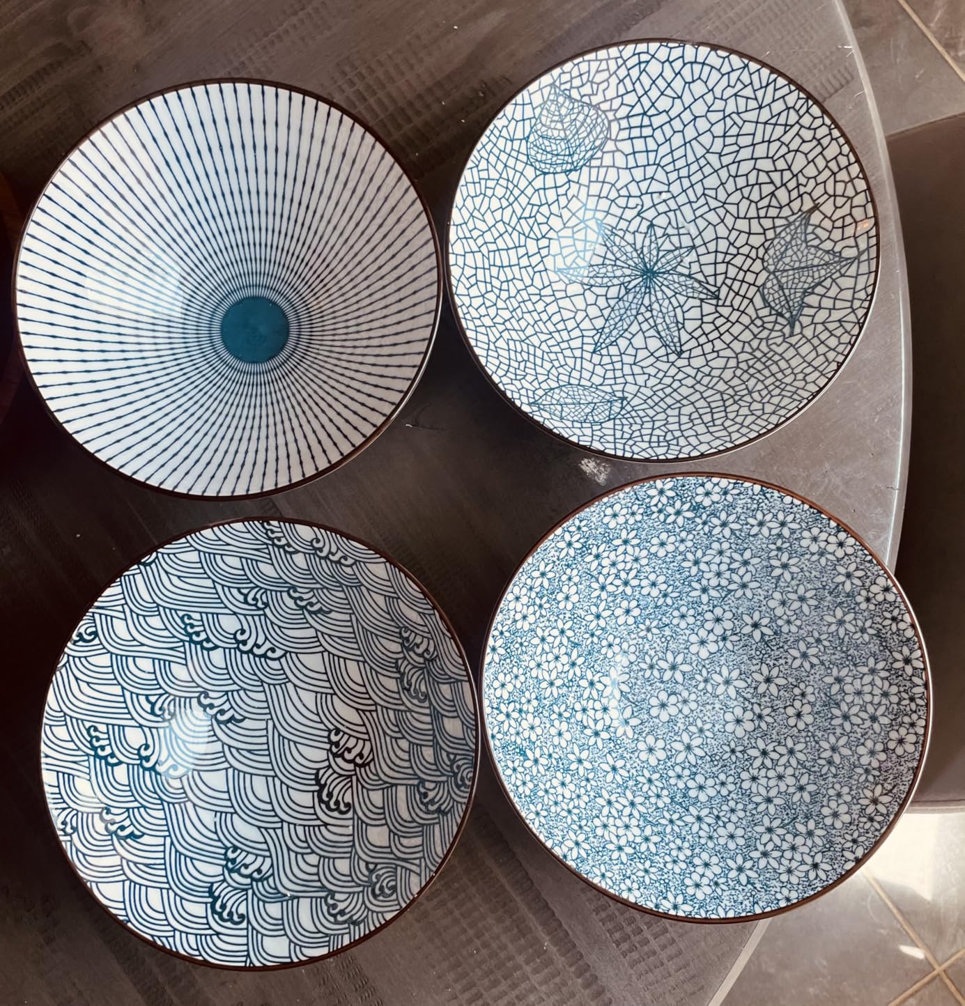 38 oz Japanese Ramen Bowls Set of 4, Large Pho Bowls, 8 Inch Ceramic Blue and White Soup Bowls, Mixing Pattern customer photo 2