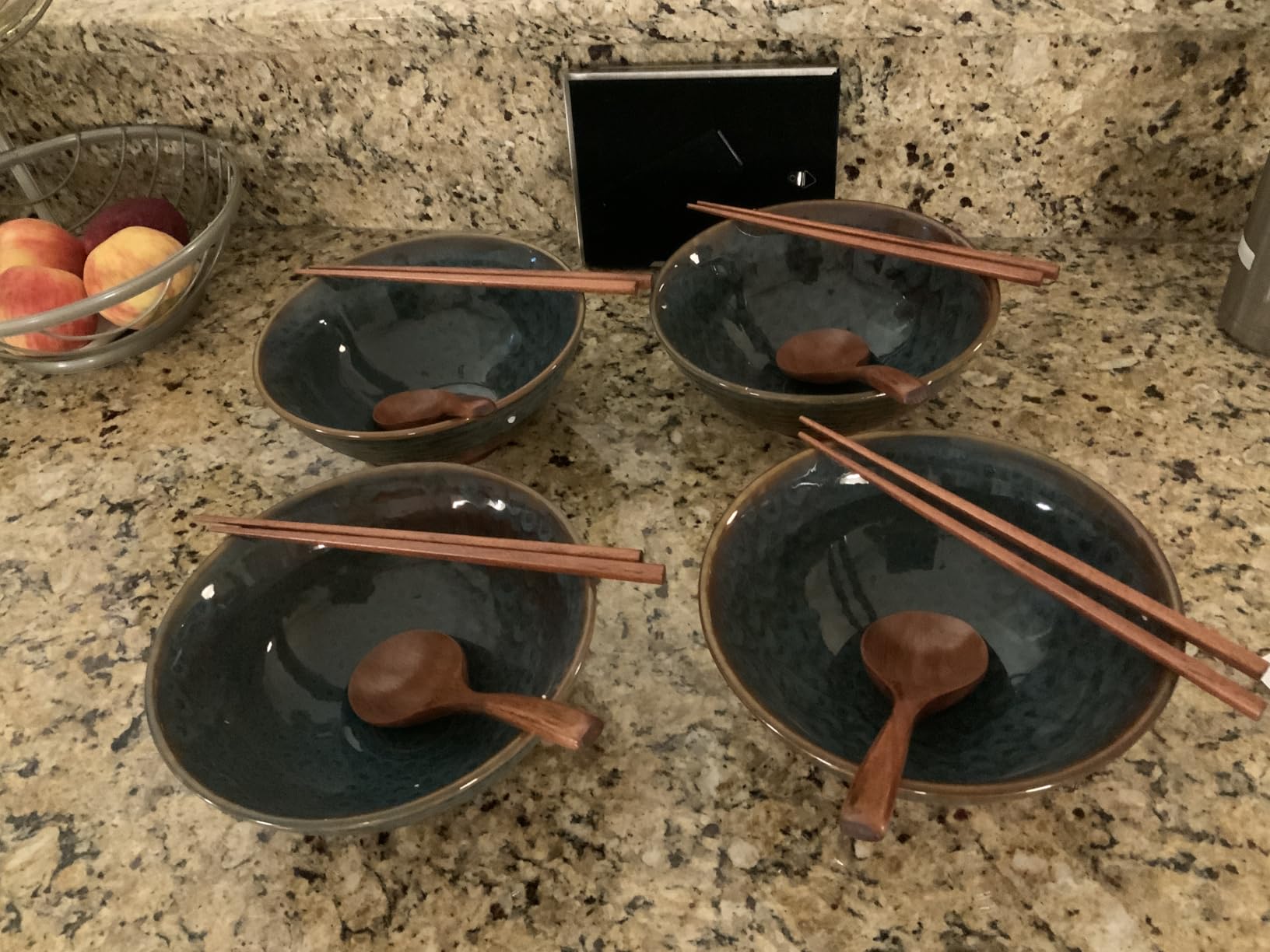 NUTRIUPS 8 Inch Ceramic Ramen Bowl Set of 2 Pho Bowls 40oz Japanese Noodle Udon Soup Bowls with Spoons and Chopsticks (Deep Ocean Green) customer photo 2