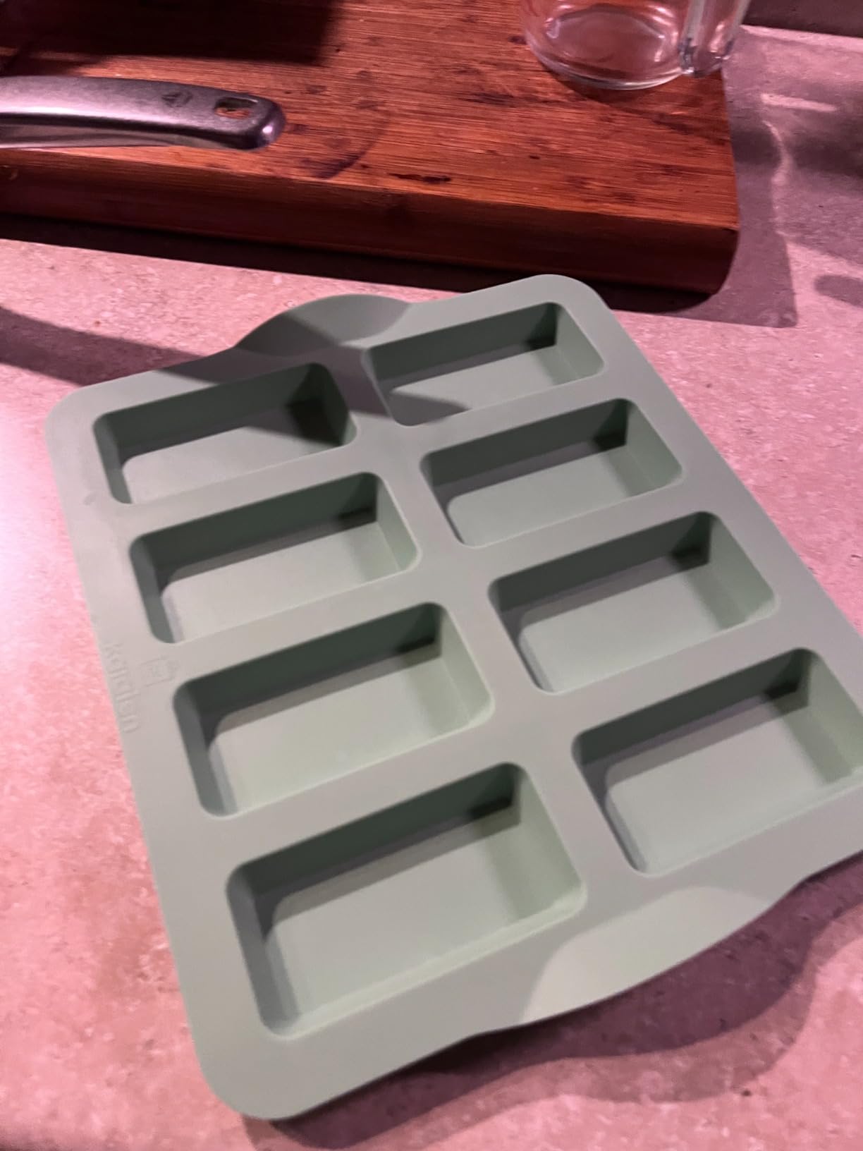 QELEG Silicone Financier Mold, 2 Pack Non Stick Mini Chocolate Bar Mold Rectangle Baking Pan for Biscuits Cookies Brownie Granola & Cheesecake, Mint Green, 2Pcs/8-Cavity customer photo 1