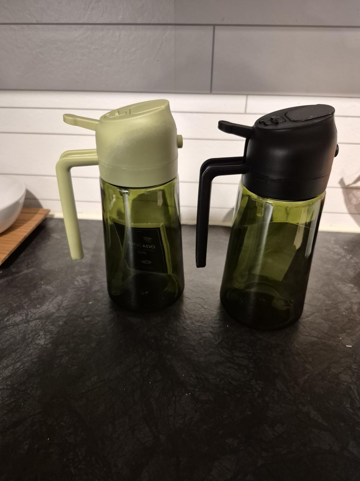 CXINYI - 16oz/470ml Olive Oil Dispenser for Kitchen with Stickers - 2 in 1 Olive Oil Sprayer for Cooking, Air Fryer, and Salad, Black&Green (Light-Proof Kitchen Gadget) - Customer Photo 4