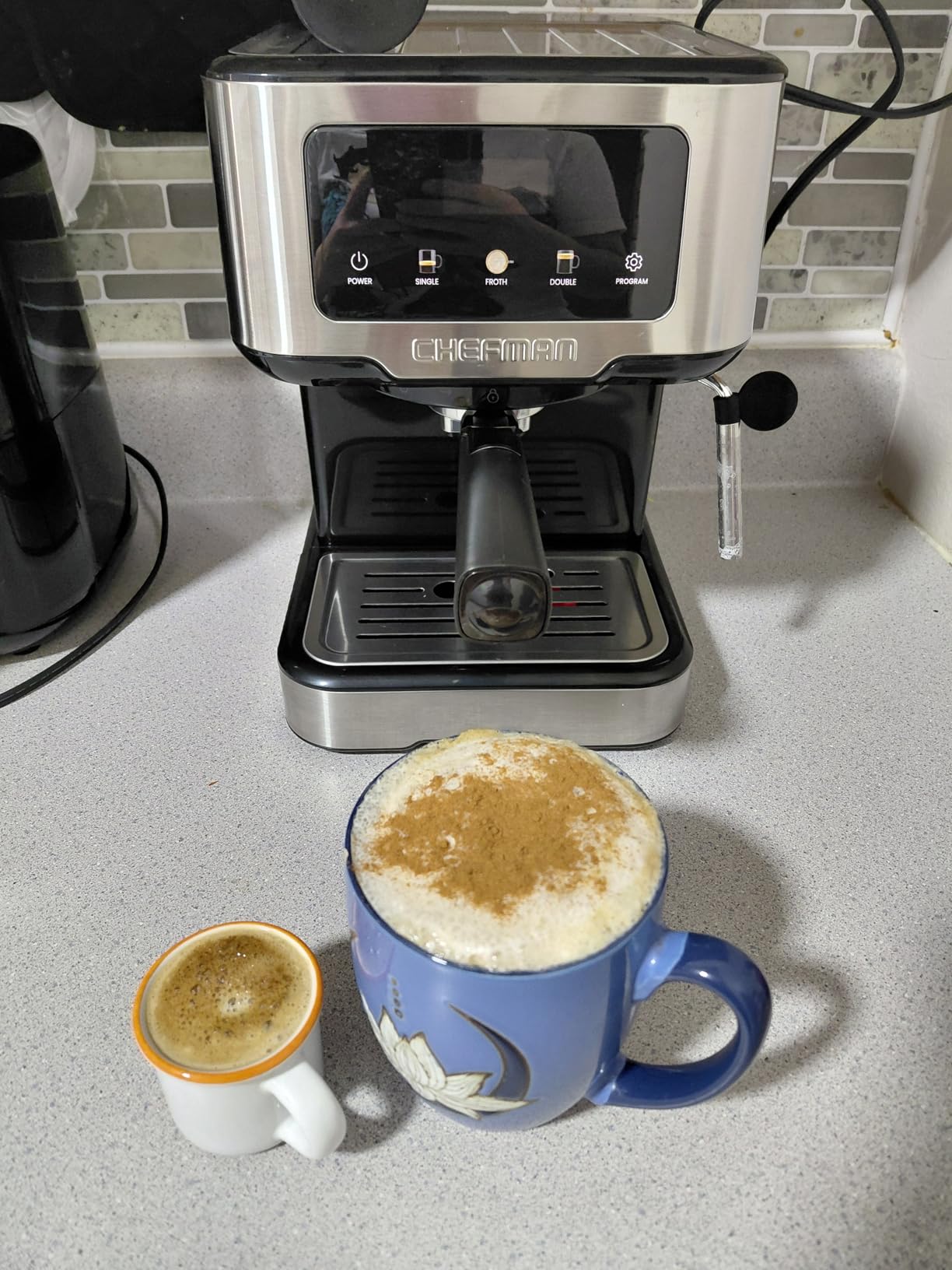 Chefman CraftBrew Espresso Machine, 15-Bar Pump Digital Espresso Maker w/Steam Wand for Latte & Cappuccino, Compact Espresso Coffee Machine w/ 1.5L Removable Water Reservoir - Stainless Steel - Customer Photo 2