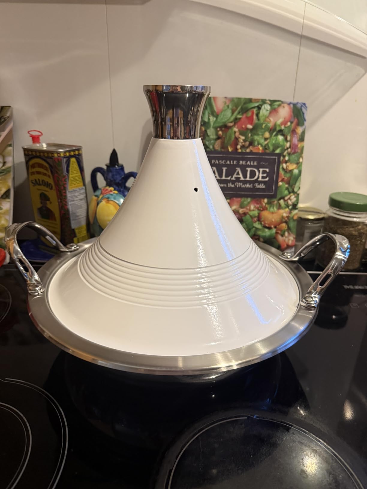 Cooks Standard Moroccan Tagine Pot 3.6 Qt, 11 Inch Multi-Ply Clad Stainless Steel Pan with Dual Handles, Clay Pot Alternative for Slow Cooking, with Conical Die-Cast Aluminum & Glass Lid, Red customer photo 2