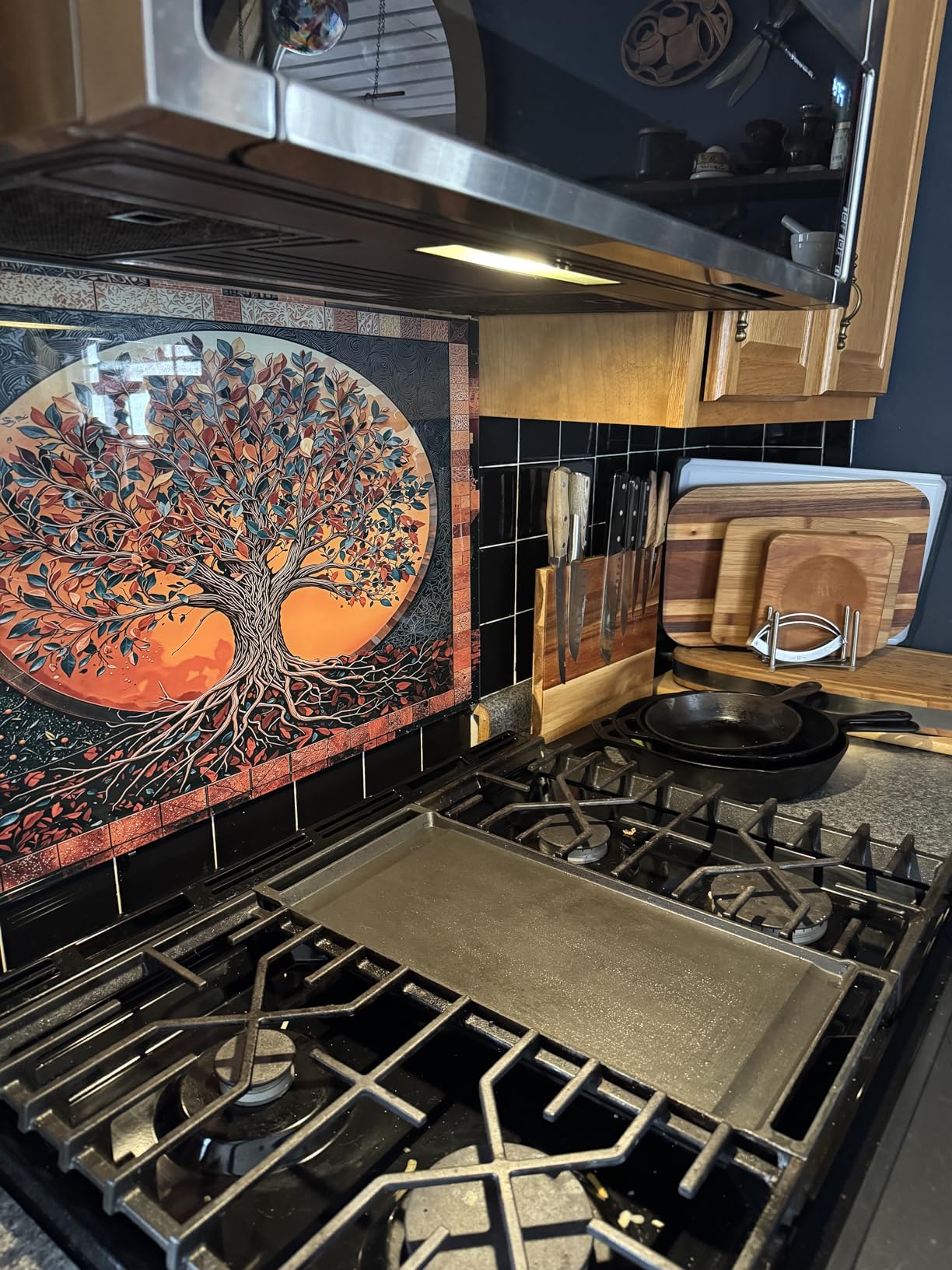 Tempered Glass Backsplash for Kitchen - Easy to Clean Behind Stove Backsplash Protector for Wall - Heat and Scratch Resistant Backsplash for Stove - Tree of Life Design - Customer Photo 0