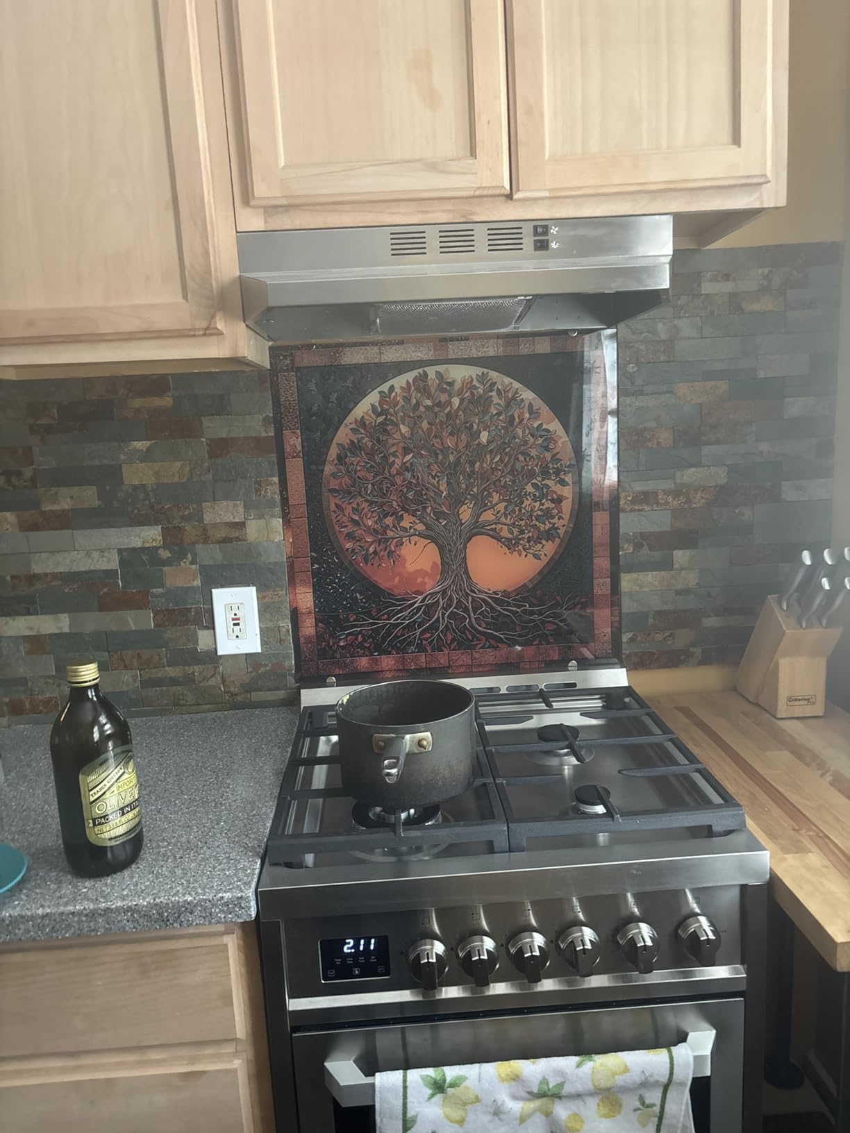 Tempered Glass Backsplash for Kitchen - Easy to Clean Behind Stove Backsplash Protector for Wall - Heat and Scratch Resistant Backsplash for Stove - Tree of Life Design - Customer Photo 2