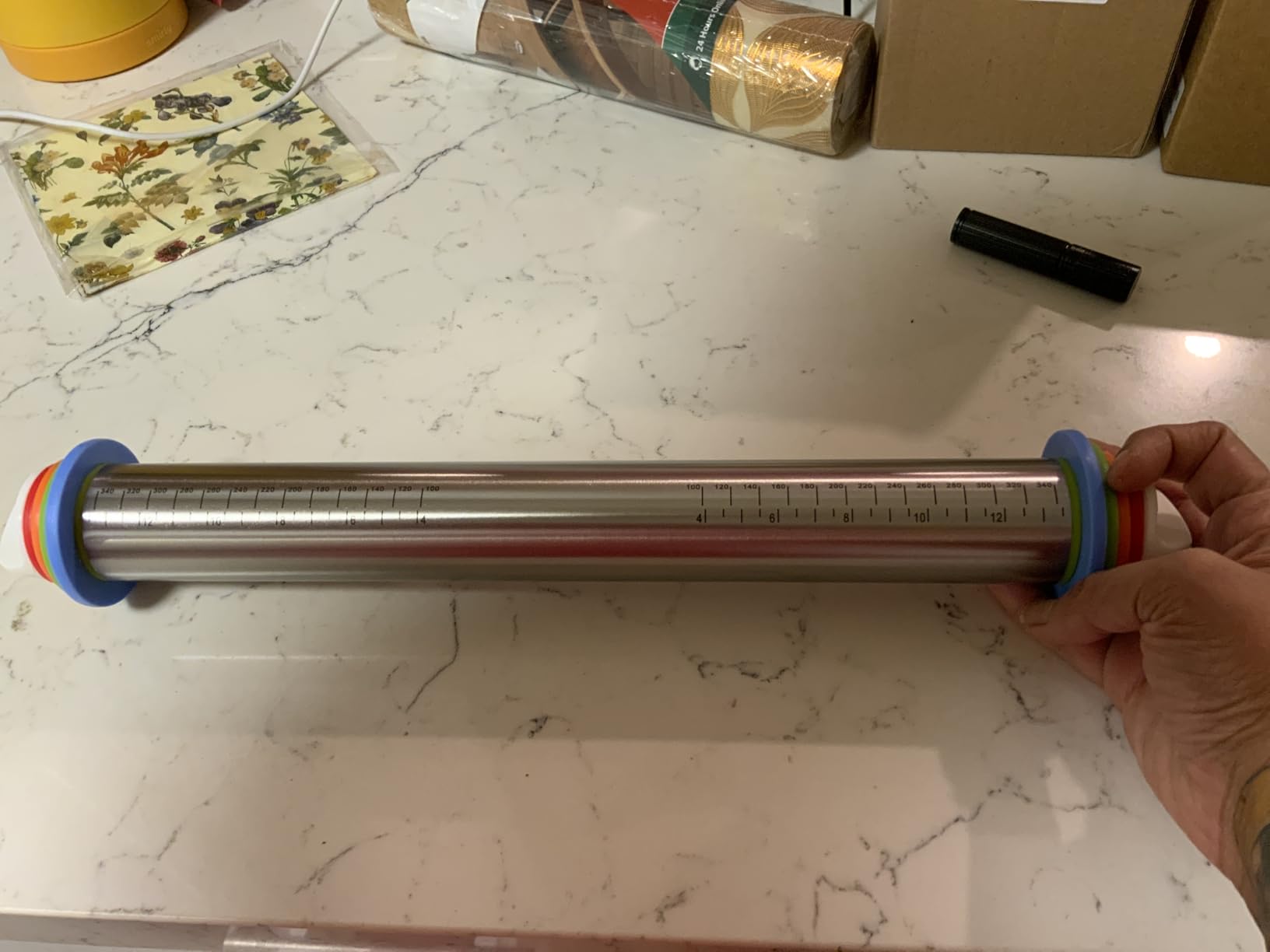 Adjustable Rolling Pin with 4 Thickness Rings for Baking, 17