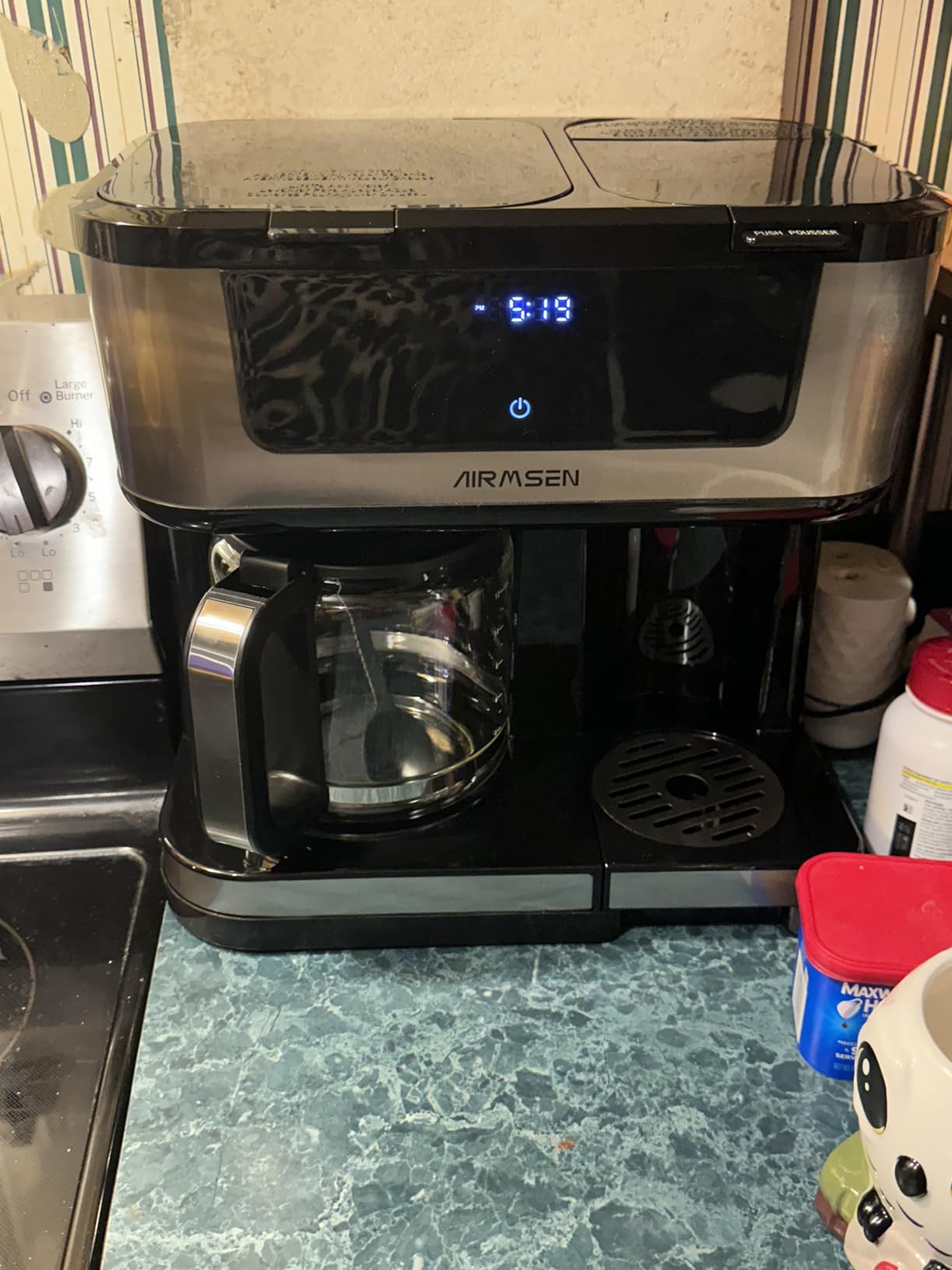 AIRMSEN 12-Cup Programmable Dual Coffee Maker - Single Serve Machine for K-Cup Pods & Ground, 1000W Fast Brew, Delay Start, 2H Keep Warm, Touchscreen, 60oz Tank, Glass Carafe - Home & Office - Customer Photo 0