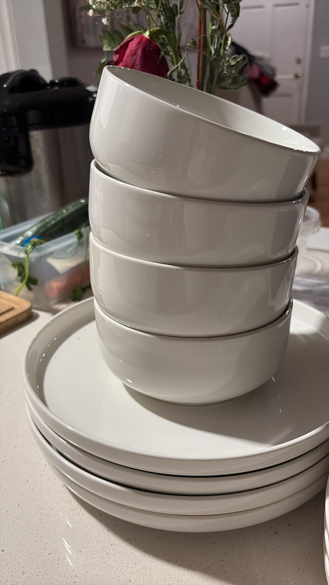 EWFEN Plates and Bowls Sets, 12 Pieces Ceramic Dinnerware Set for 4, Stoneware Dishware Dishes Set, Scratch Resistant Dishes Set, Dishwasher & Microwave Safe, White - Customer Photo 0