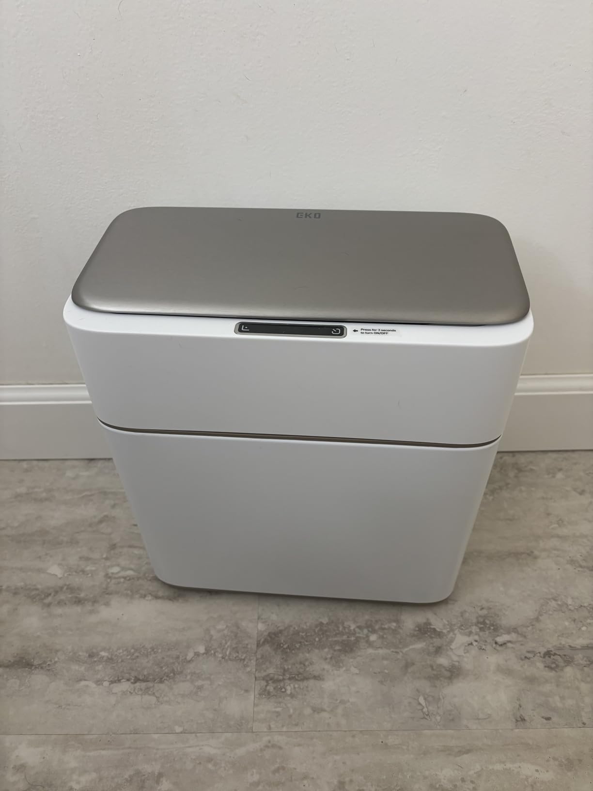 EKO Brio 10L/2.6 Gallon Motion Sensor Trash Can, Automatic Touchless Bathroom Garbage Bin, Waterproof Smart Trash Can for Kitchen, Bedroom, and Office, White - Customer Photo 1