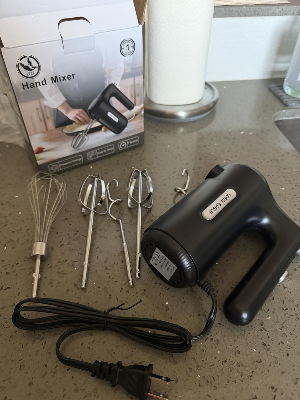 Lord Eagle 5-Speed Hand Mixer Electric, 300W Compact Handheld Mixer, Portable Kitchen Egg Beater with 5 Attachments & Storage Bag, Cake Supplies for Bread Dough Baking, Lightweight, Black - Customer Photo 1