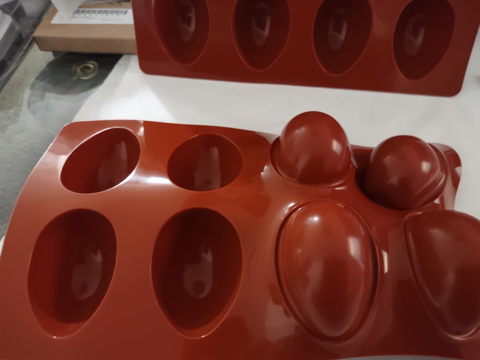 2 Pack Silicone Egg Molds 8 Cavity Easter Silicone Candy Mold 3D Egg-Shaped Silicone Baking Mold for Chocolate, Jello, Mini Cakes, DIY Desserts, Candy, Ice, Pudding, Baking (2, Brick Red) customer photo 1