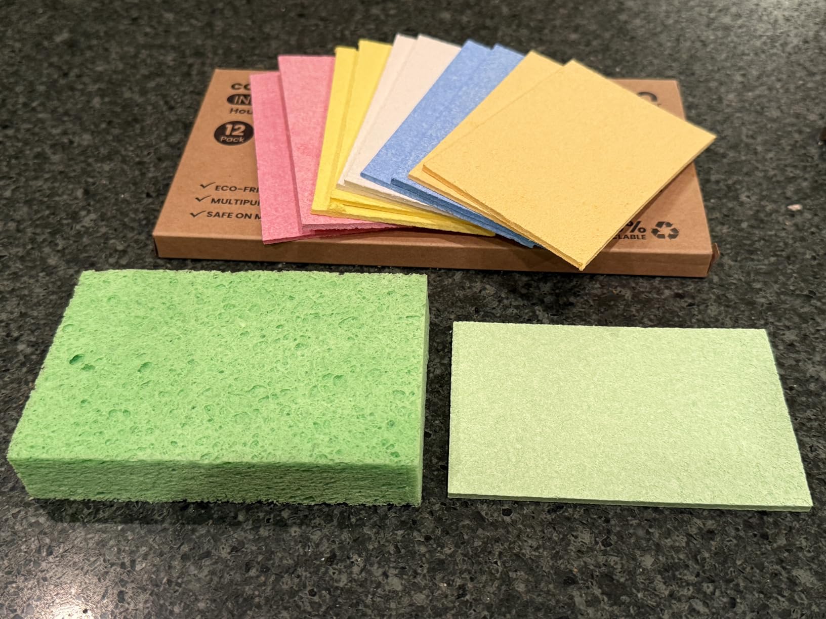 Kitchen Sponges, 12 Count, Non-Scratch Compressed Natural Cellulose Sponges for Dishes, Biodegradable & Compostable, Pop-up for Easy Storage, DIY Crafts and Cleaning - Customer Photo 1
