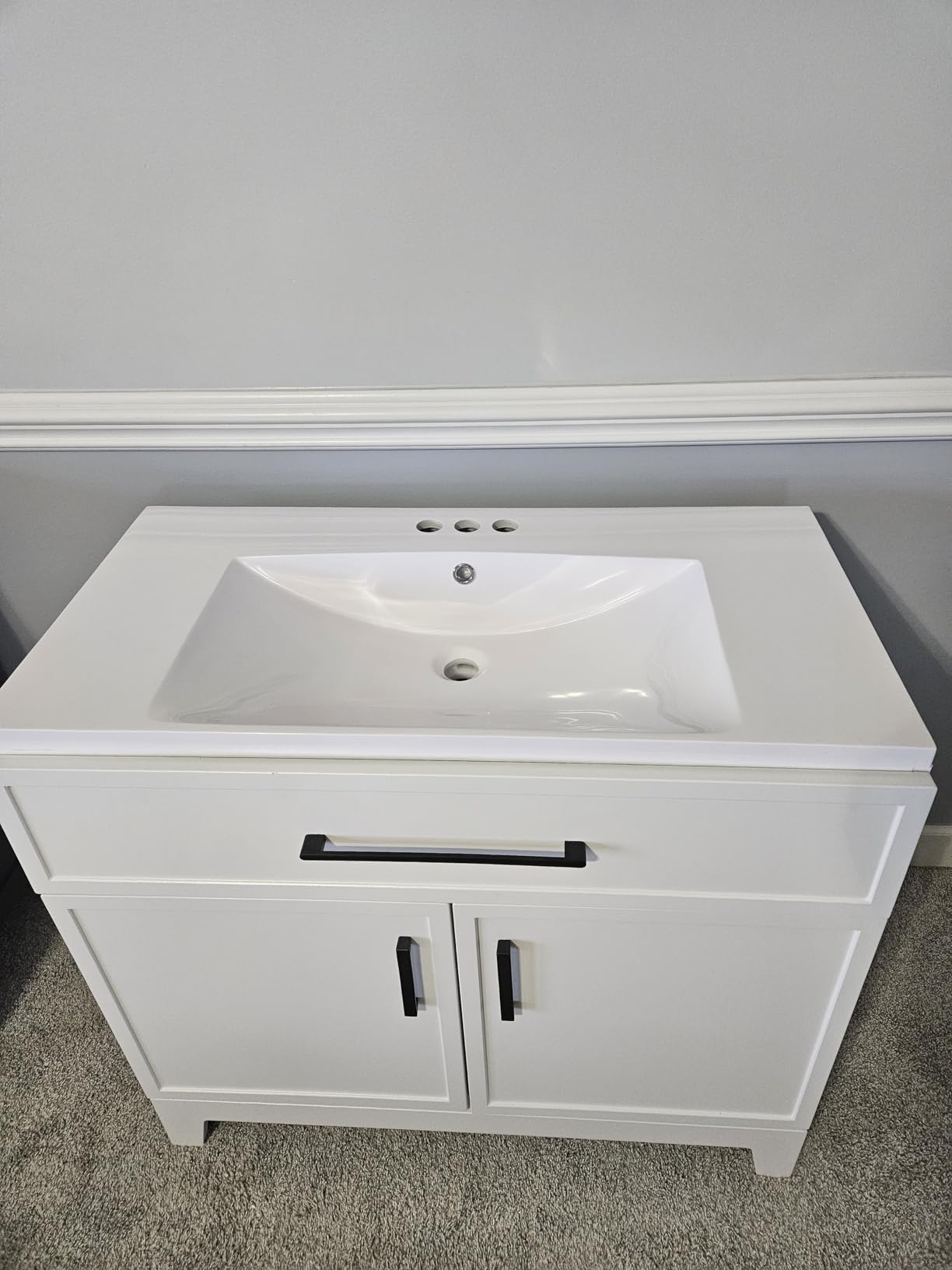 48 in. W x 18.5 in. D Bathroom Vanity Top, Quartz Countertop Carrara White Rectangular Undermount Single Sink, 3 Pre-Drilled Faucet Holes and 4 inch Backsplash (Faucet Not Included) Customer Review 48 in. W x 18.5 in. D Bathroom Vanity Top, Quartz Countertop Carrara White Rectangular Undermount Single Sink, 3 Pre-Drilled Faucet Holes and 4 inch Backsplash (Faucet Not Included) - Customer Photo 2