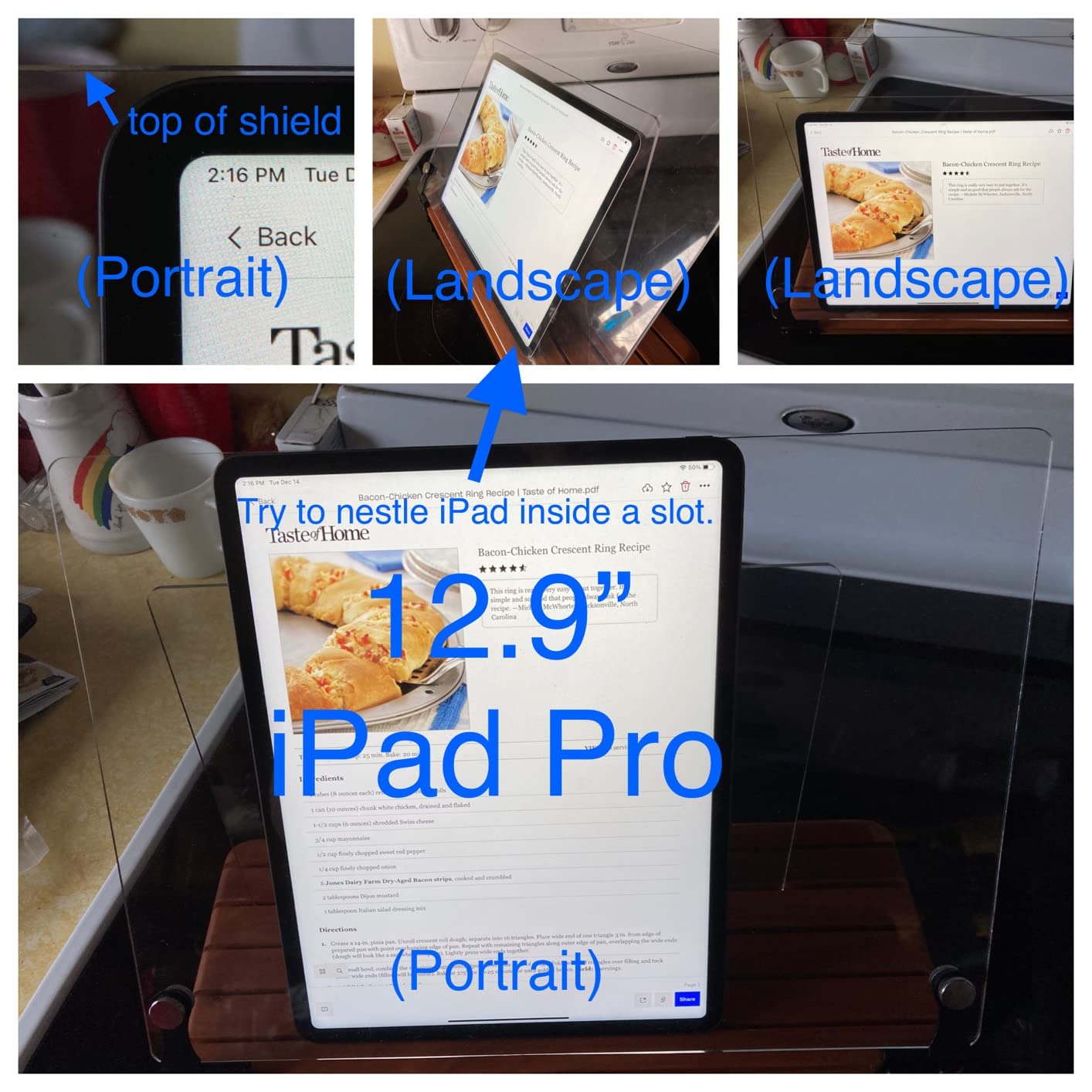 Deluxe Large Cookbook Holder - Acrylic Shield With Cherry Wood Base - Made in the USA customer photo 1