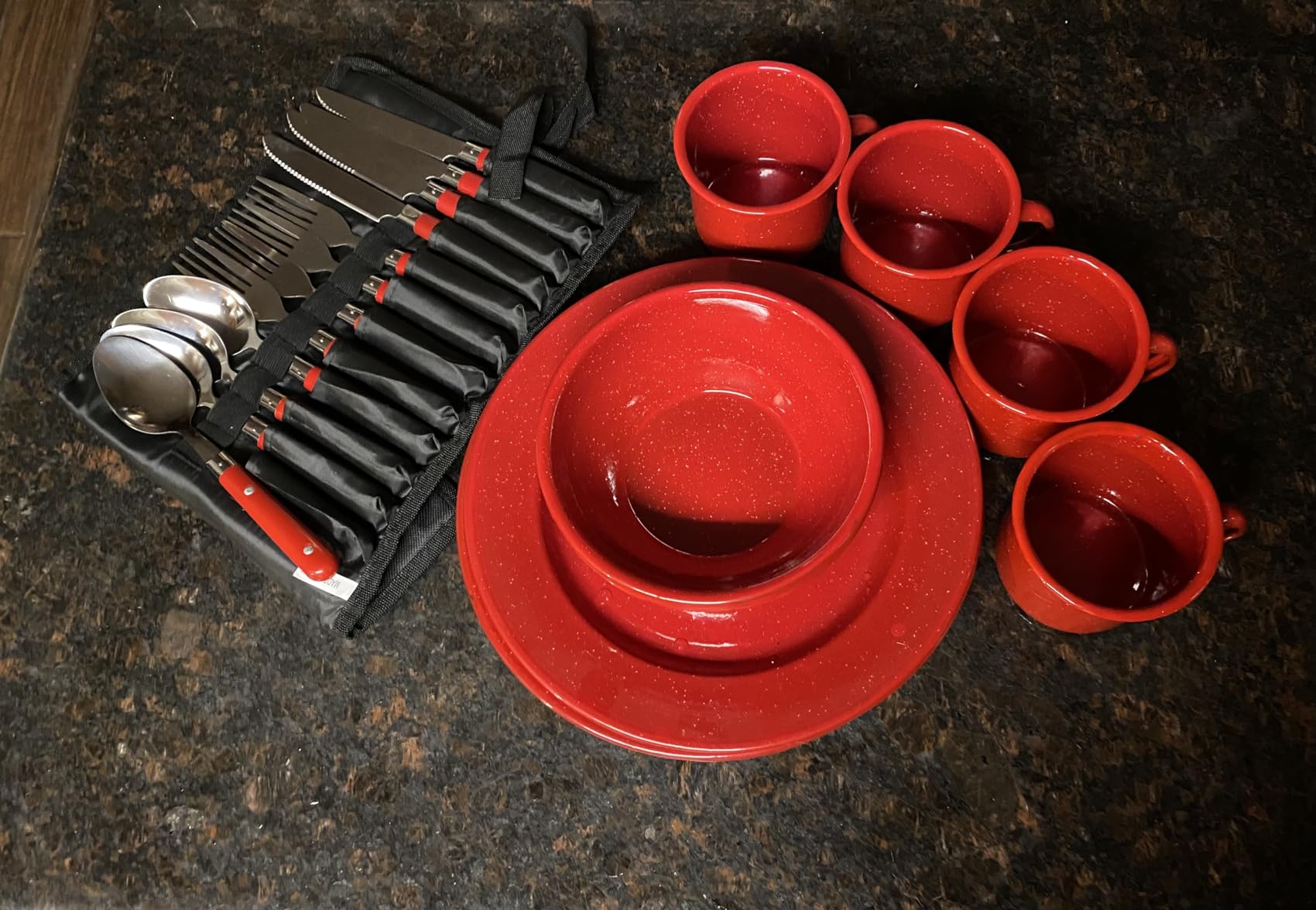 Coleman 24-Piece Enamel Dinnerware Set for Outdoor Dining, Dishwasher Safe, Full Dinnerware & Flatware Set for 4 People customer photo 1