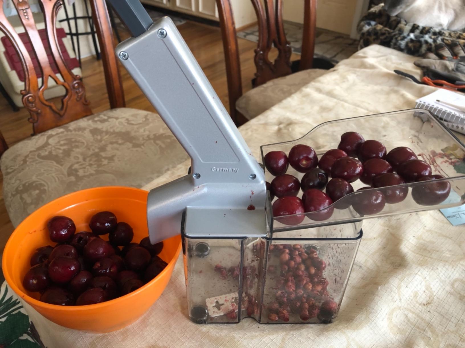 Westmark Kirschomat Cherry Pitter - High Capacity Cherry Stoner, 33 lbs/Hour, Stainless Steel Plunger, Large Pit Container, Manual Cherry Seed Remover, Ideal for Pies, Canning, Silver/Black customer photo 1