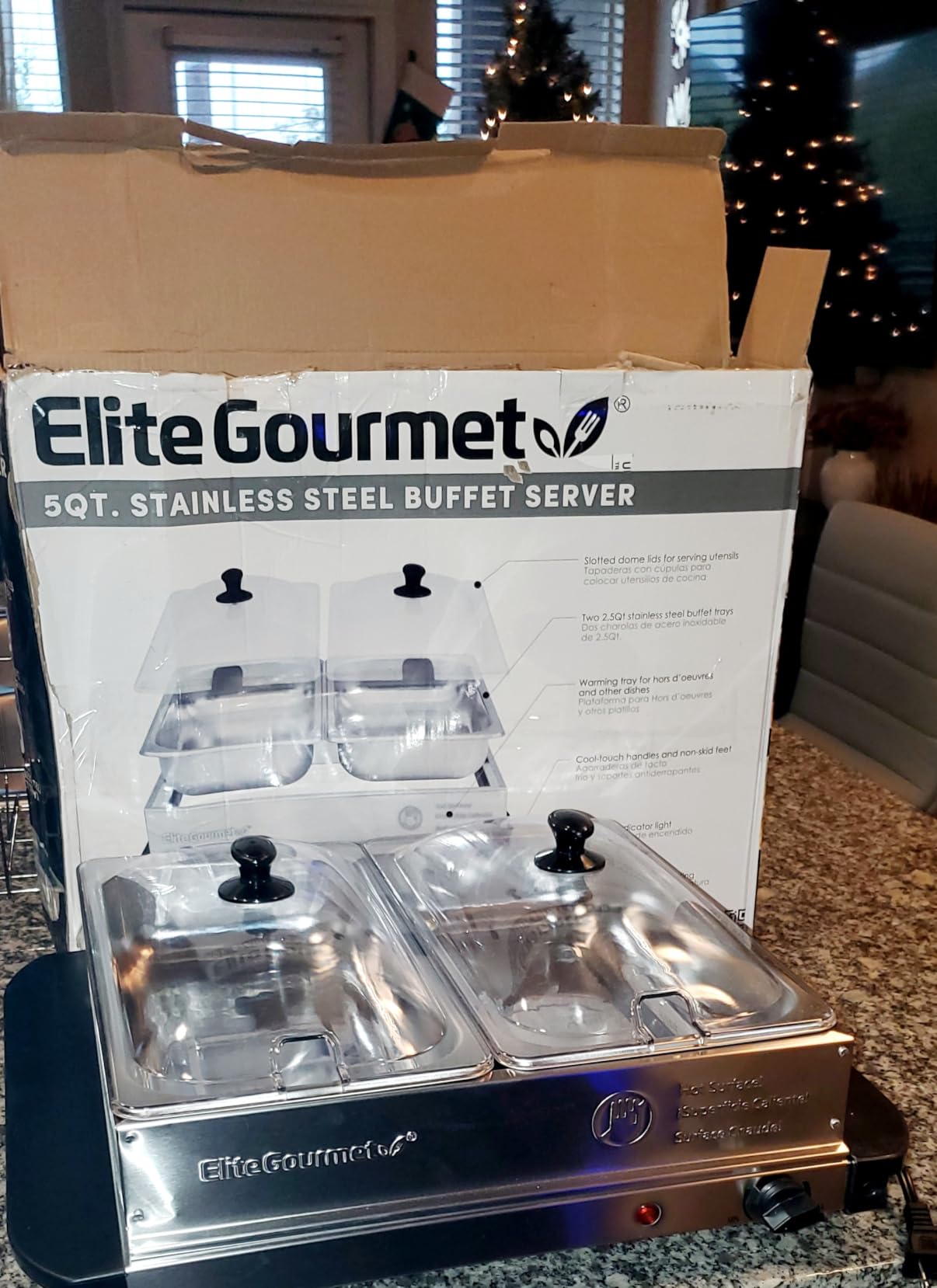 Elite Gourmet EWM-6122 Dual 2 x 2.5 Qt. Trays, Buffet Server, Food Warmer Temperature Control, Clear Slotted Lids, Perfect for Parties, Entertaining & Holidays, 5 Qt Total, Stainless Steel customer photo 1