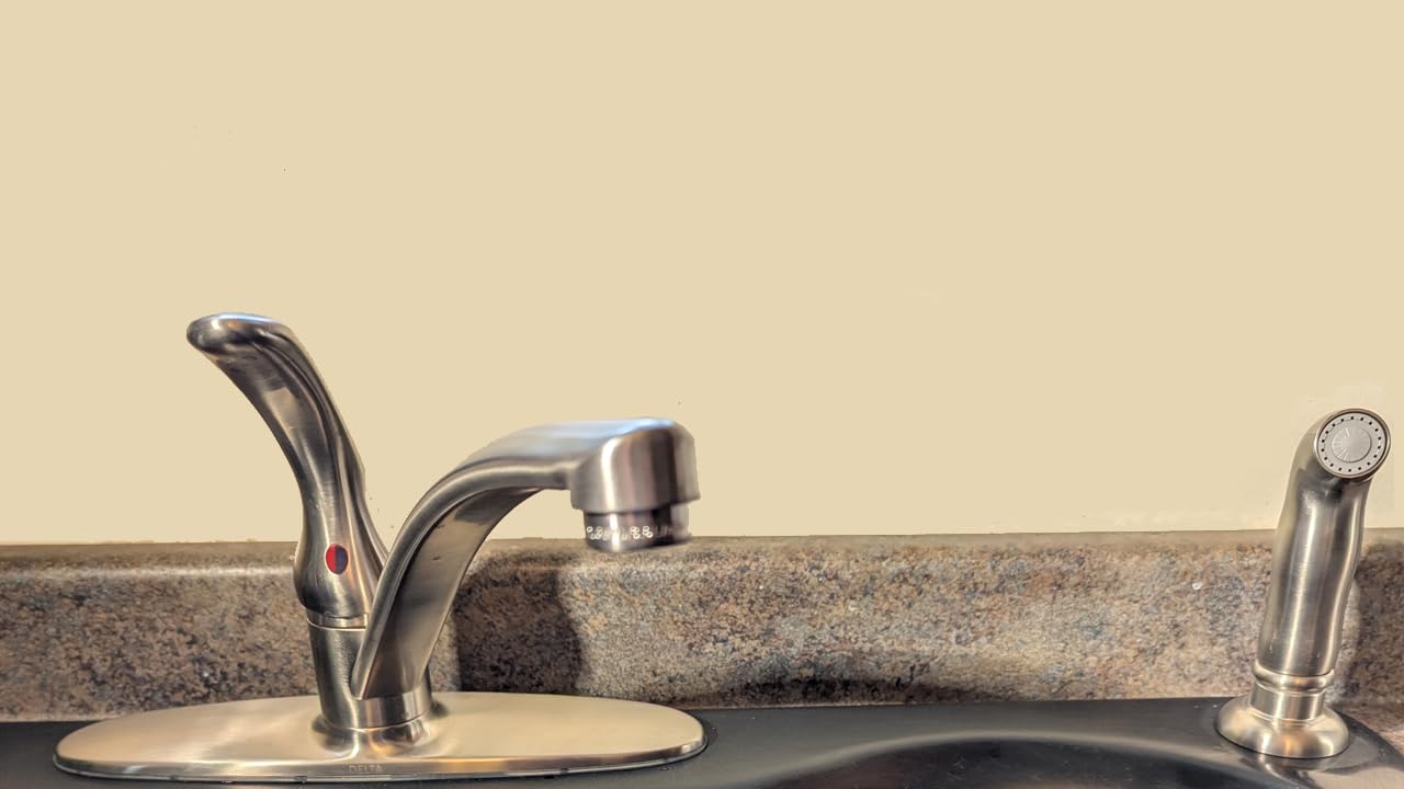 Delta Foundations Chrome Kitchen Faucet with Side Sprayer, Contemporary 4 Hole Kitchen Sink Faucet, Single Handle, Chrome B4410LF customer photo 1