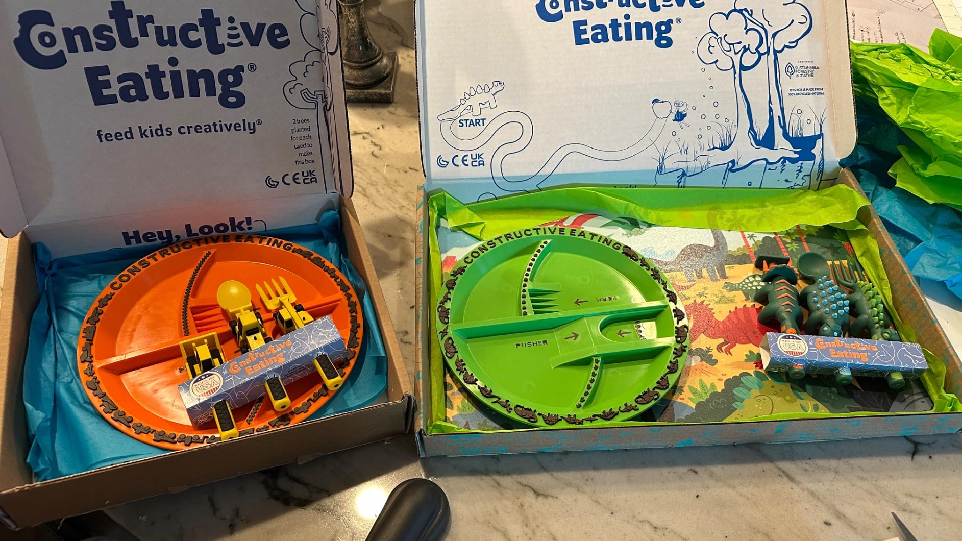 Constructive Eating Plate and Utensils Set - USA-Made Toddler Dinnerware with Divided Plates (Construction) customer photo 1