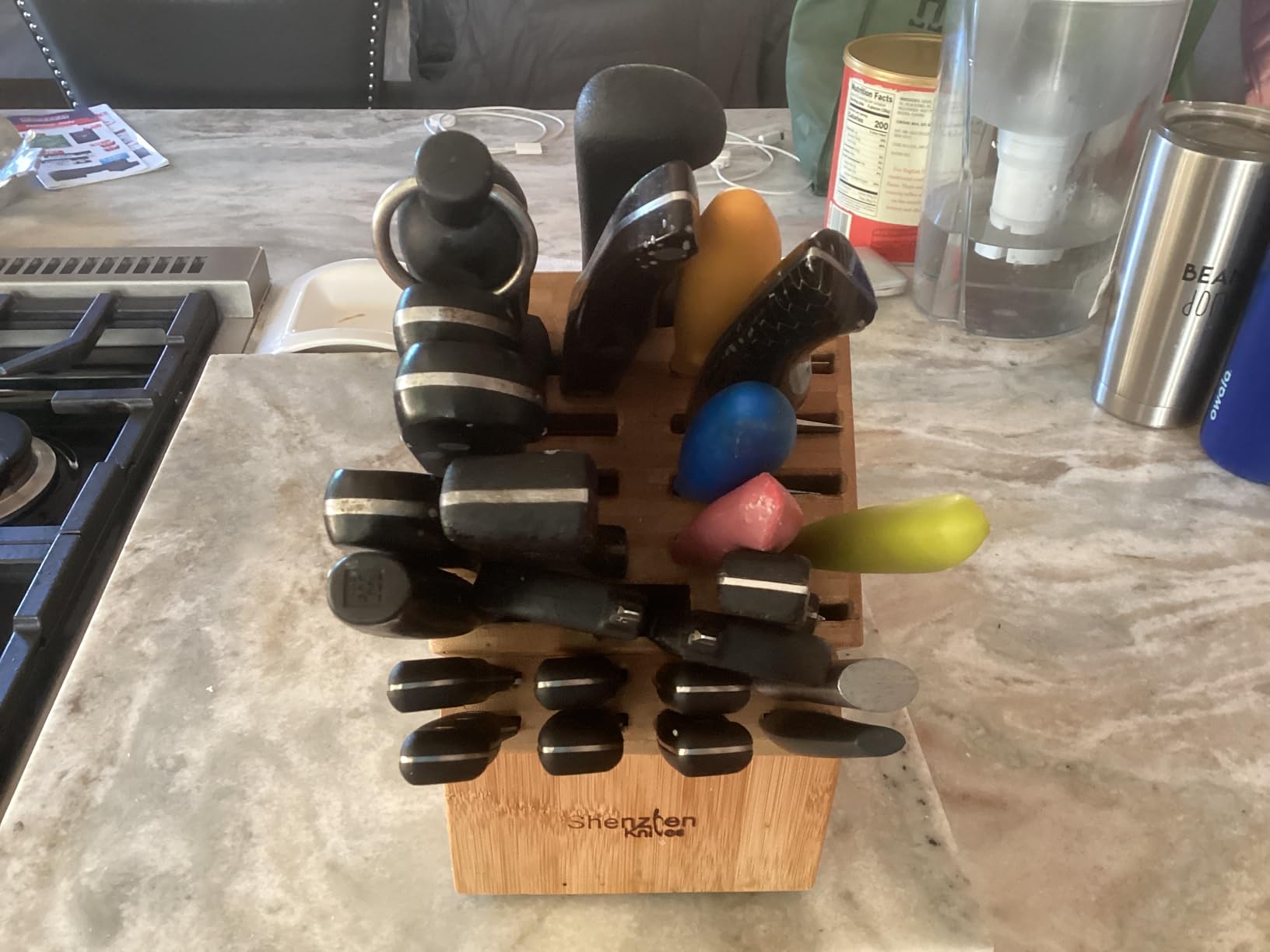 Shenzhen Knives 20 Slot Universal Knife Block: Large Bamboo Finish Wood Knife Block without Knives - Countertop Butcher Block Knife Holder and Organizer with Wide Slots for Easy Kitchen Knife Storage customer photo 2