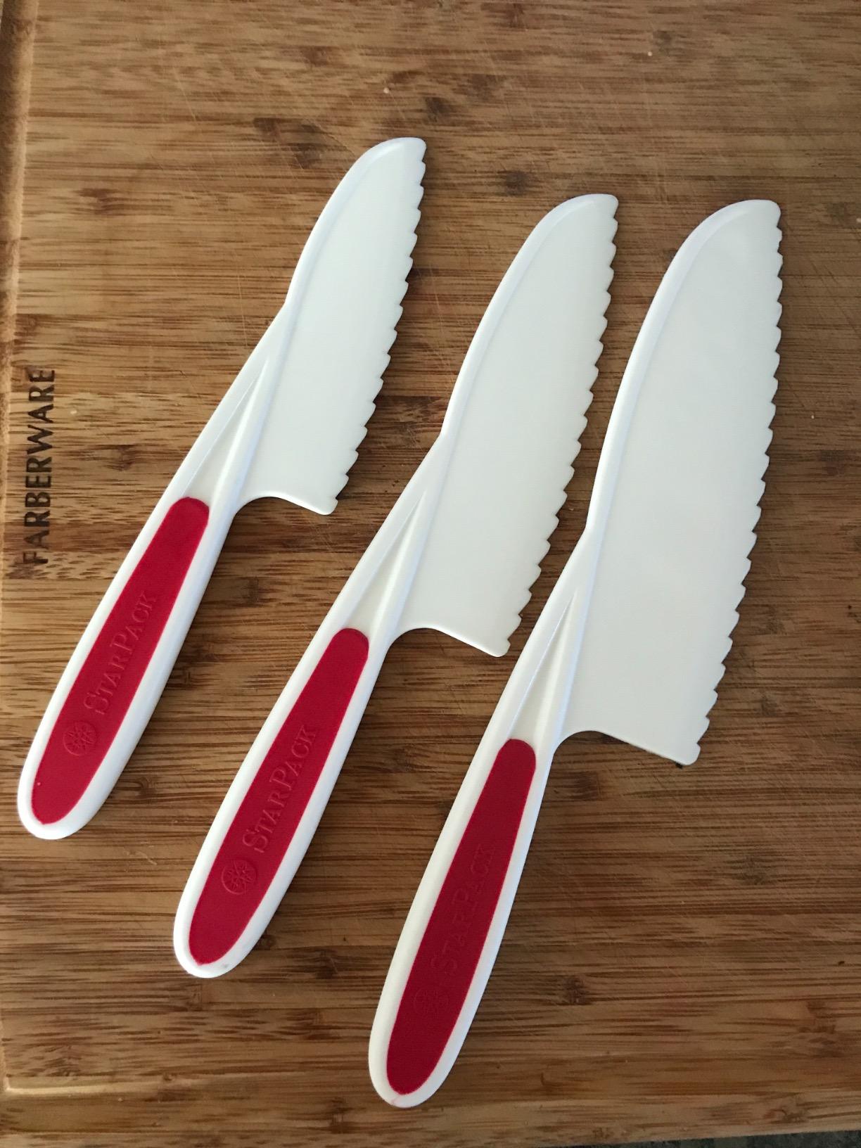 Starpack 'Finger Loving' Kid Safe Kitchen Knife Set of 3 - Kids Knife Set for Real Cooking - Serrated Edges Toddler Knife Sets for 3+ Year Olds - Montessori Knife Sets - BPA-Free Nylon Knives for Kids customer photo 2