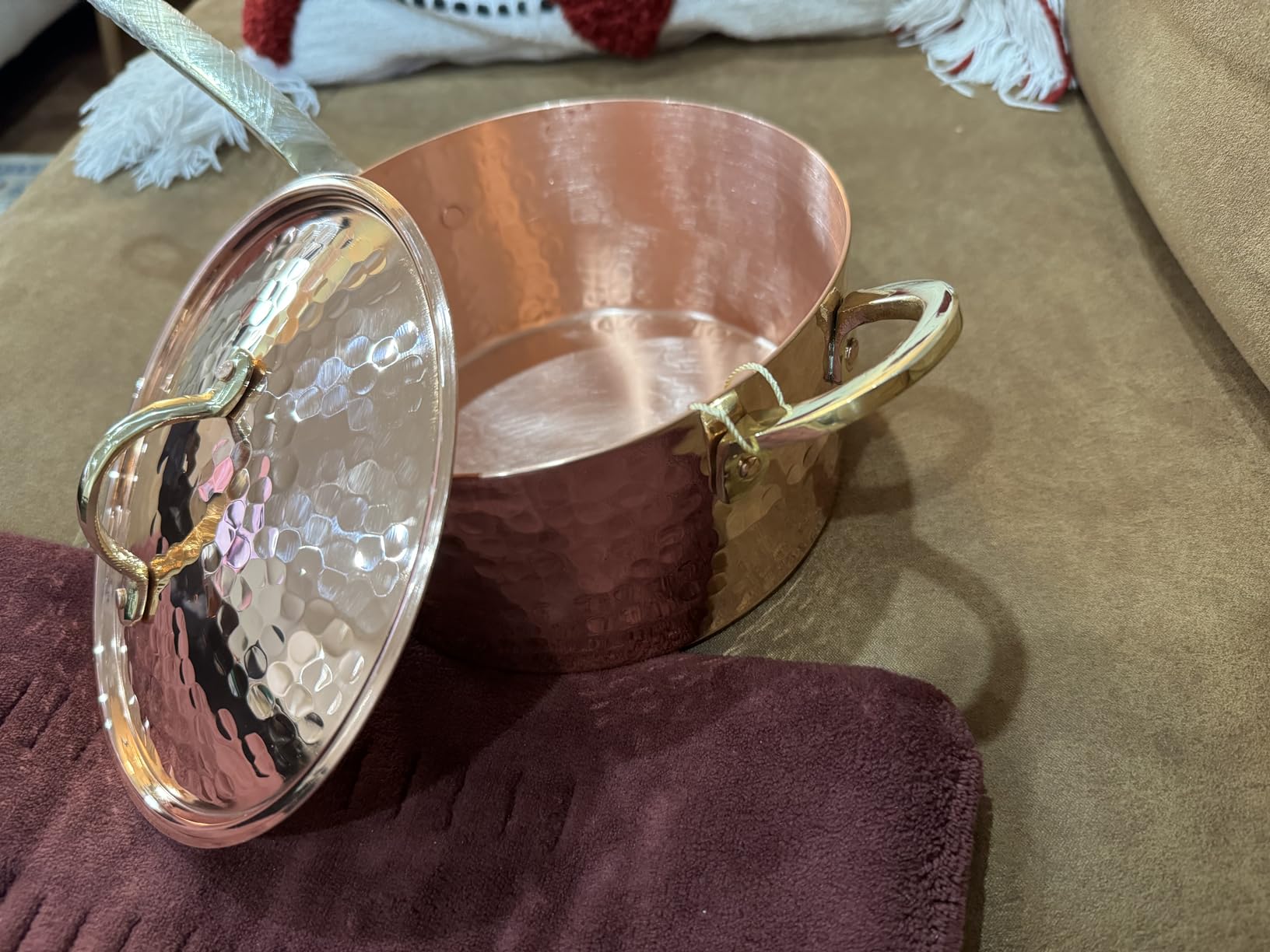 DEMMEX 1mm Thick Hammered Unlined Uncoated Solid Copper Sugar Sauce Zabaglione Pan Candy Jam Caramel Dessert Pot with Lid and Helper Handle, Handmade in Turkey, (1.7-Quart) customer photo 1