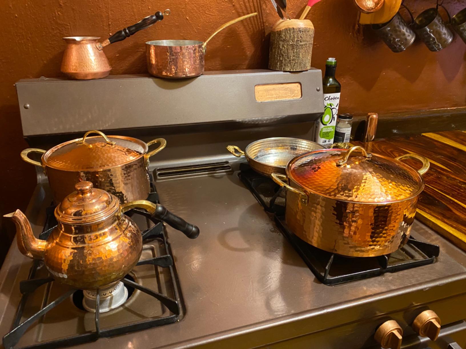 DEMMEX 1.2MM Thick Hammered Copper Soup Pot Stew Pan Casserole Dish, 3 Quarts (7.8