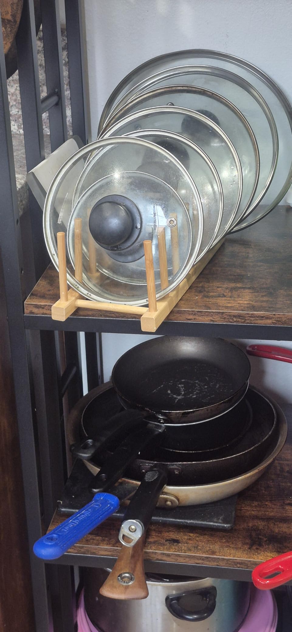 INNERNEED Bamboo Wooden Dish Rack, Vertical Plate & Lid Organizer for Kitchen Cabinet or Countertop, Drying Stand for Dishes, Cutting Boards customer photo 1