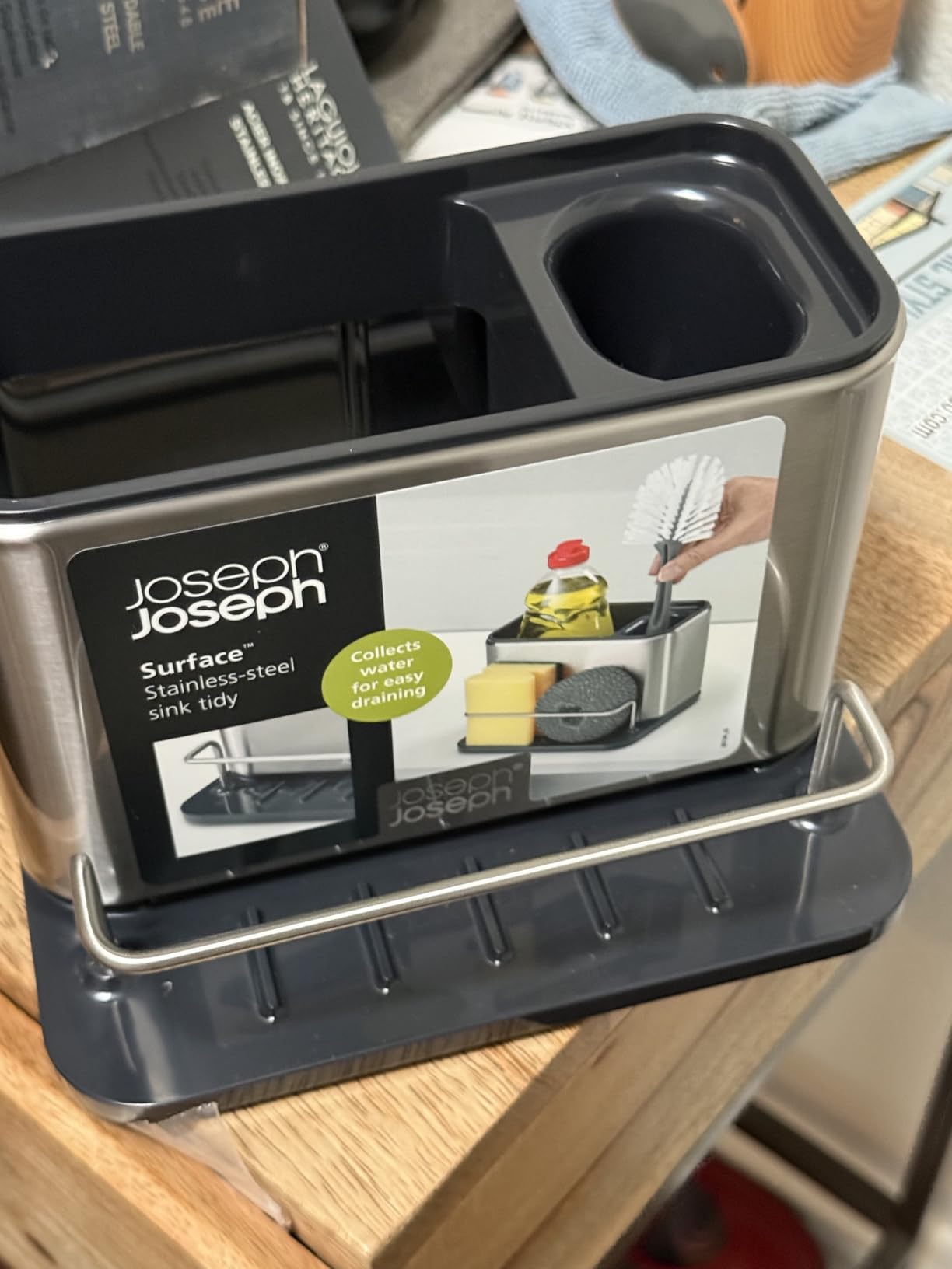 Joseph Joseph Surface Stainless Steel Caddy Sink Area Organizer and Sponge Holder, Gray customer photo 2