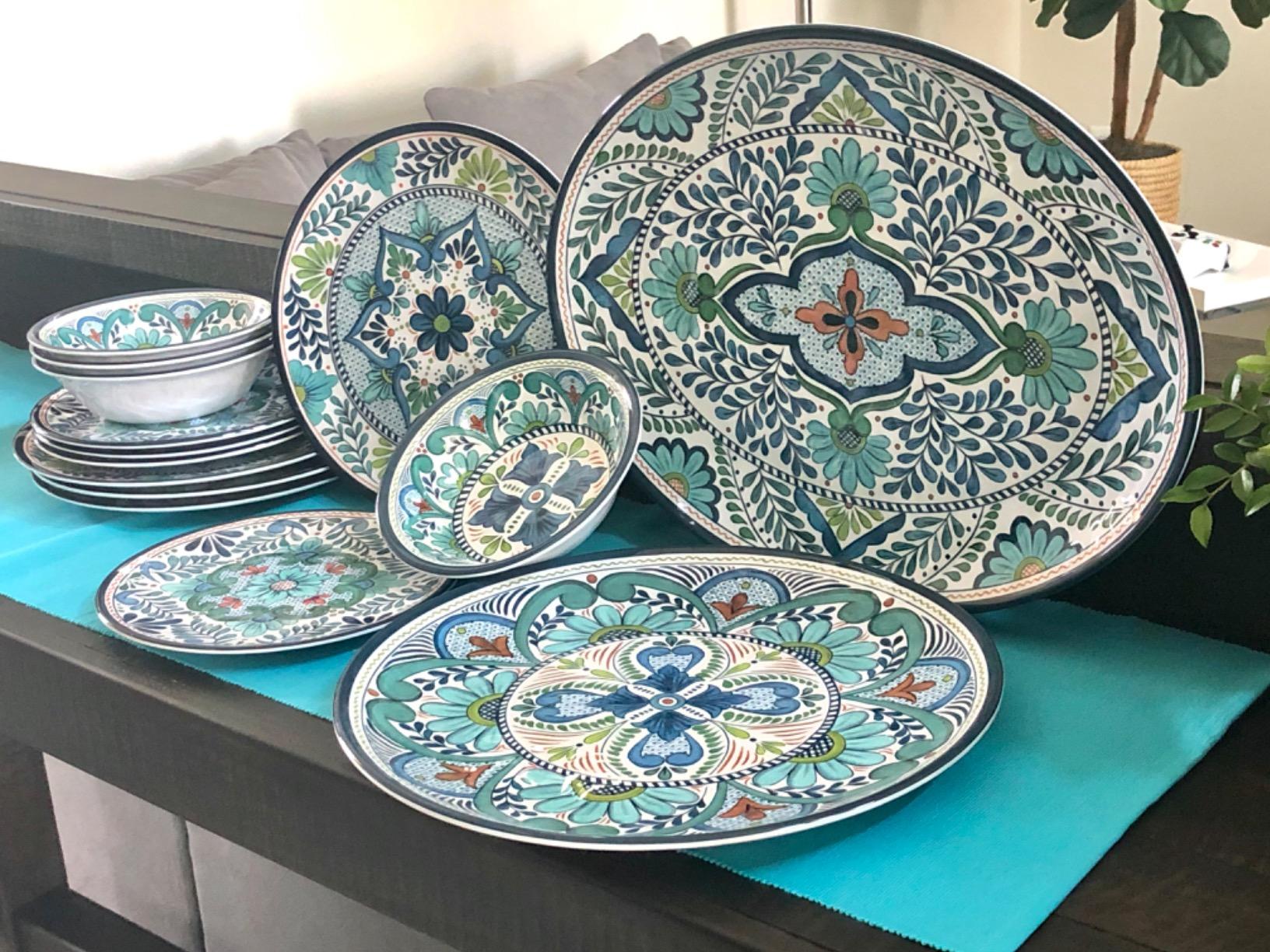 Talavera Melamine 12-Piece Dinnerware Set - Multicolored Plates and Bowls for 4, Spanish Tile-Inspired, Durable, Lightweight, Shatterproof, Dishwasher Safe, Indoor Outdoor Tableware customer photo 1