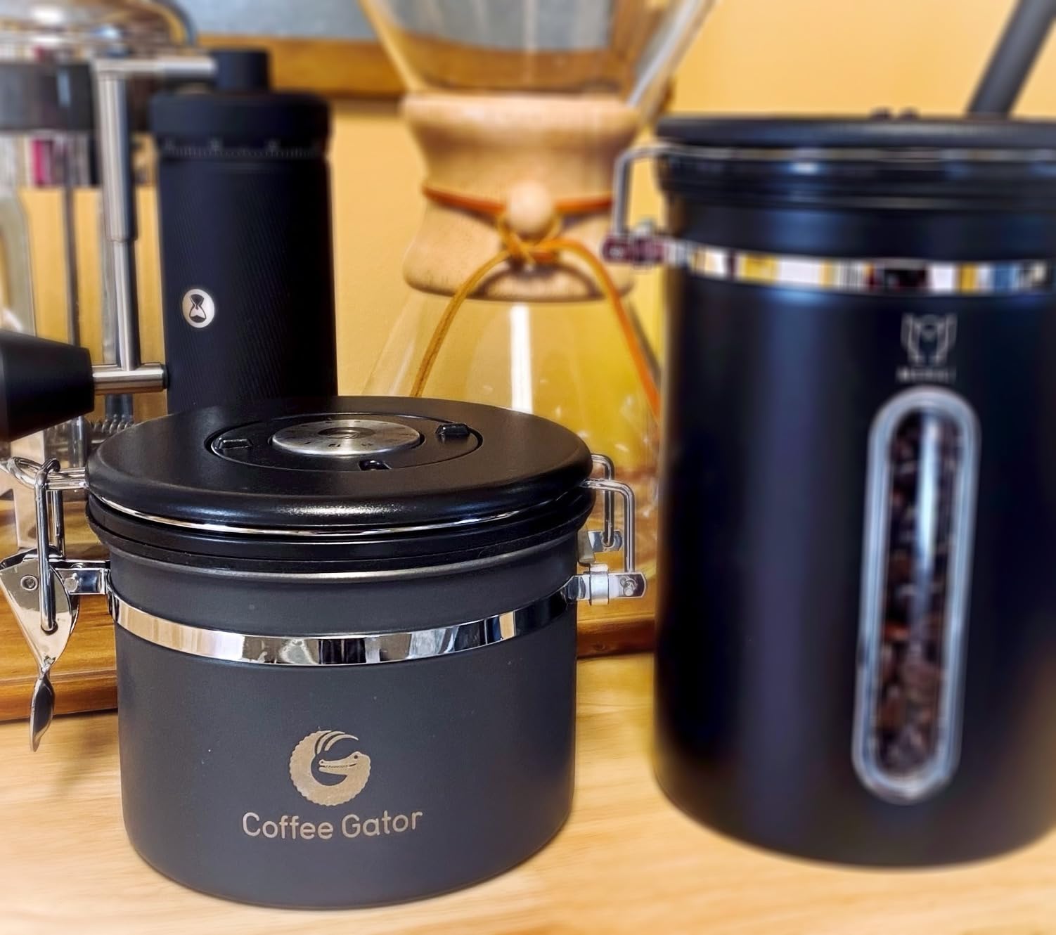Coffee Gator Coffee Canister, 11oz Airtight Stainless Steel Kitchen Food Storage Container with Date-Tracker, CO2-Release Valve and Scoop for Beans, Grounds, Sugar, Cookies Jars, Tea, Cereal - Gray customer photo 2